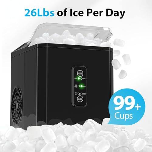 26Lbs of Ice Per Day  
DA/OFF SELECT  
99+ Cups