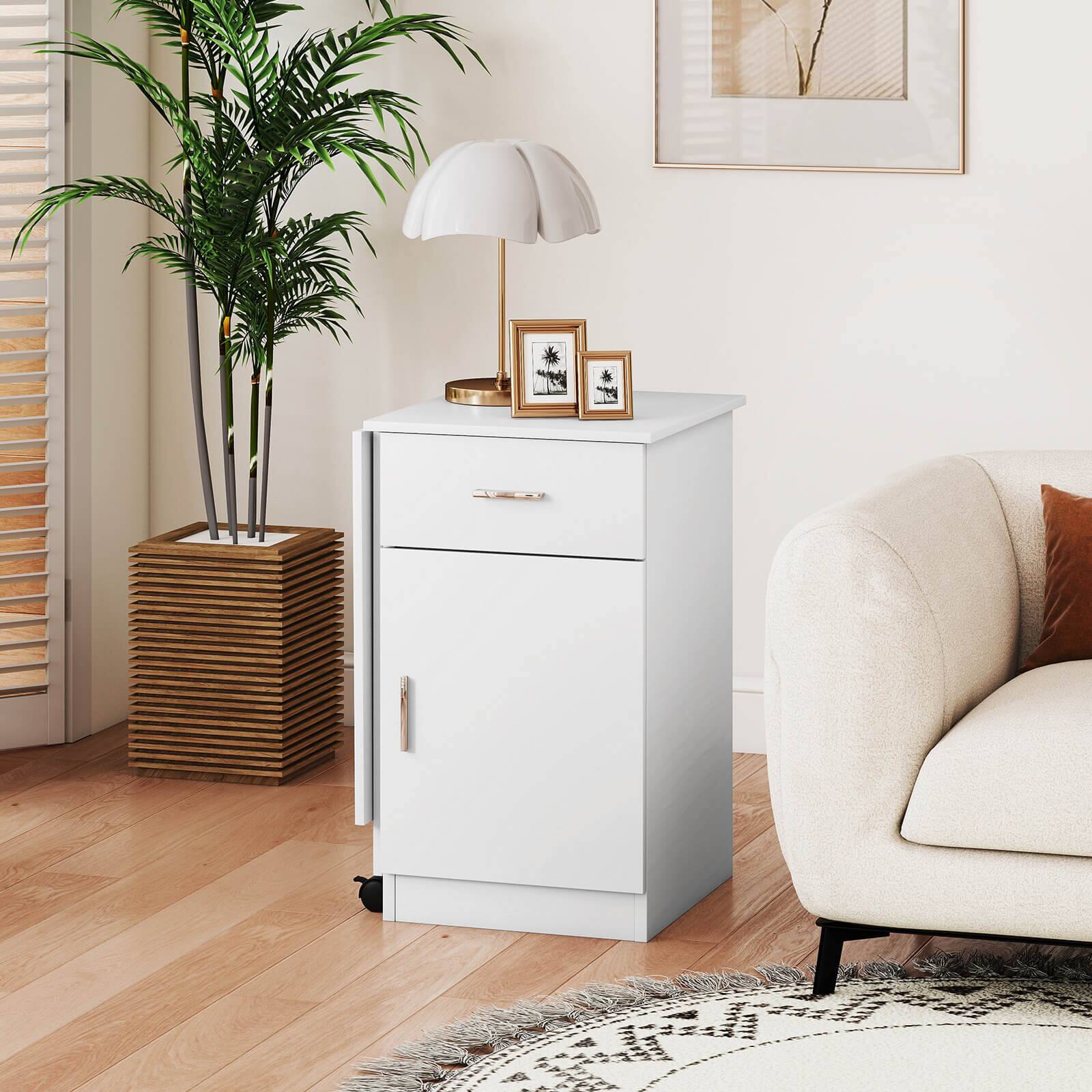 Alt View 4. Costway - Costway Folding Computer Desk with Drawer Cabinet & Adjustable Shelf Wheel for Living Room, White - White.