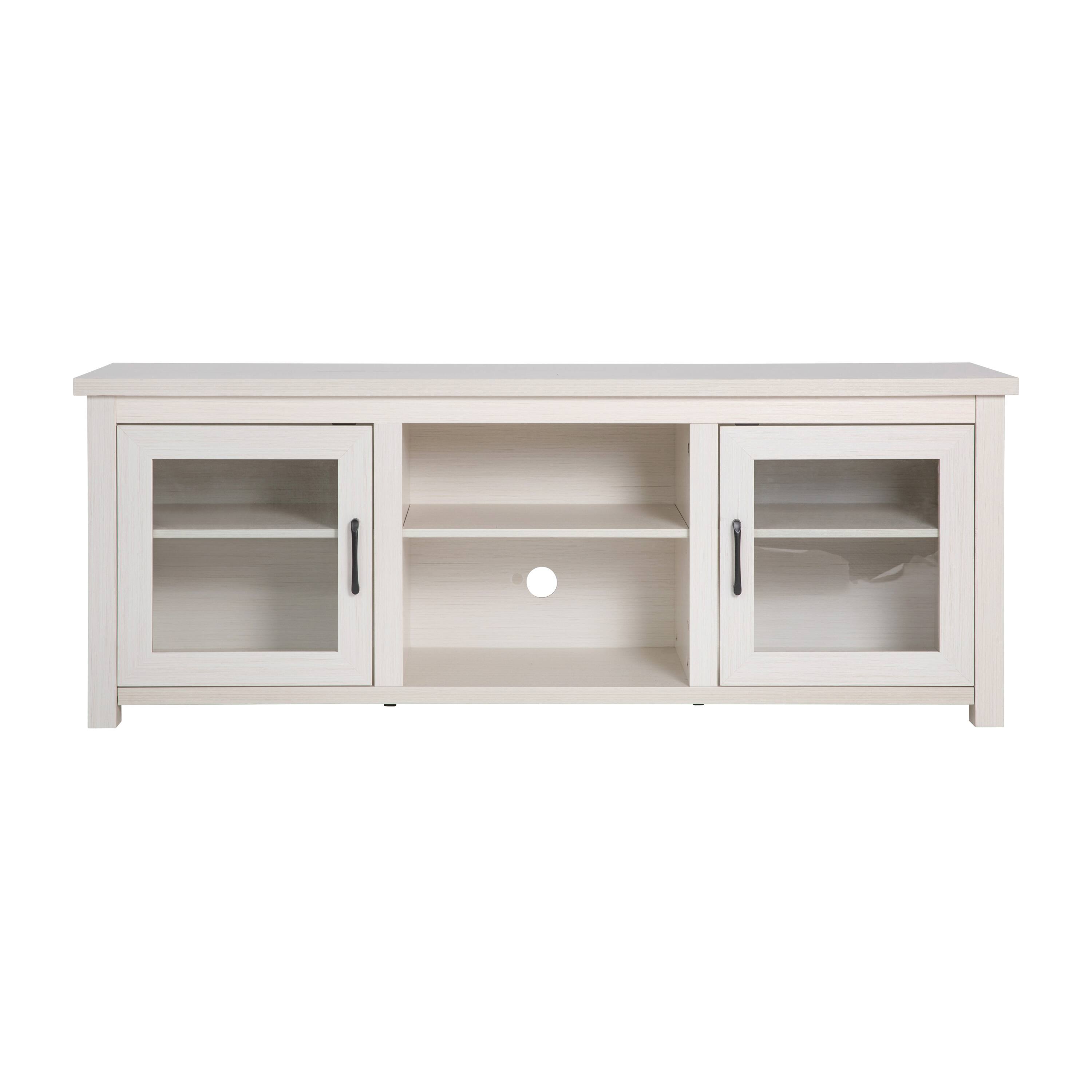 Alt View 7. Emma + Oliver - Liam TV Stand for up to 80" TV's - 65" Media Console with Classic Full Glass Doors & 3 Adjustable Shelves - White Wash.