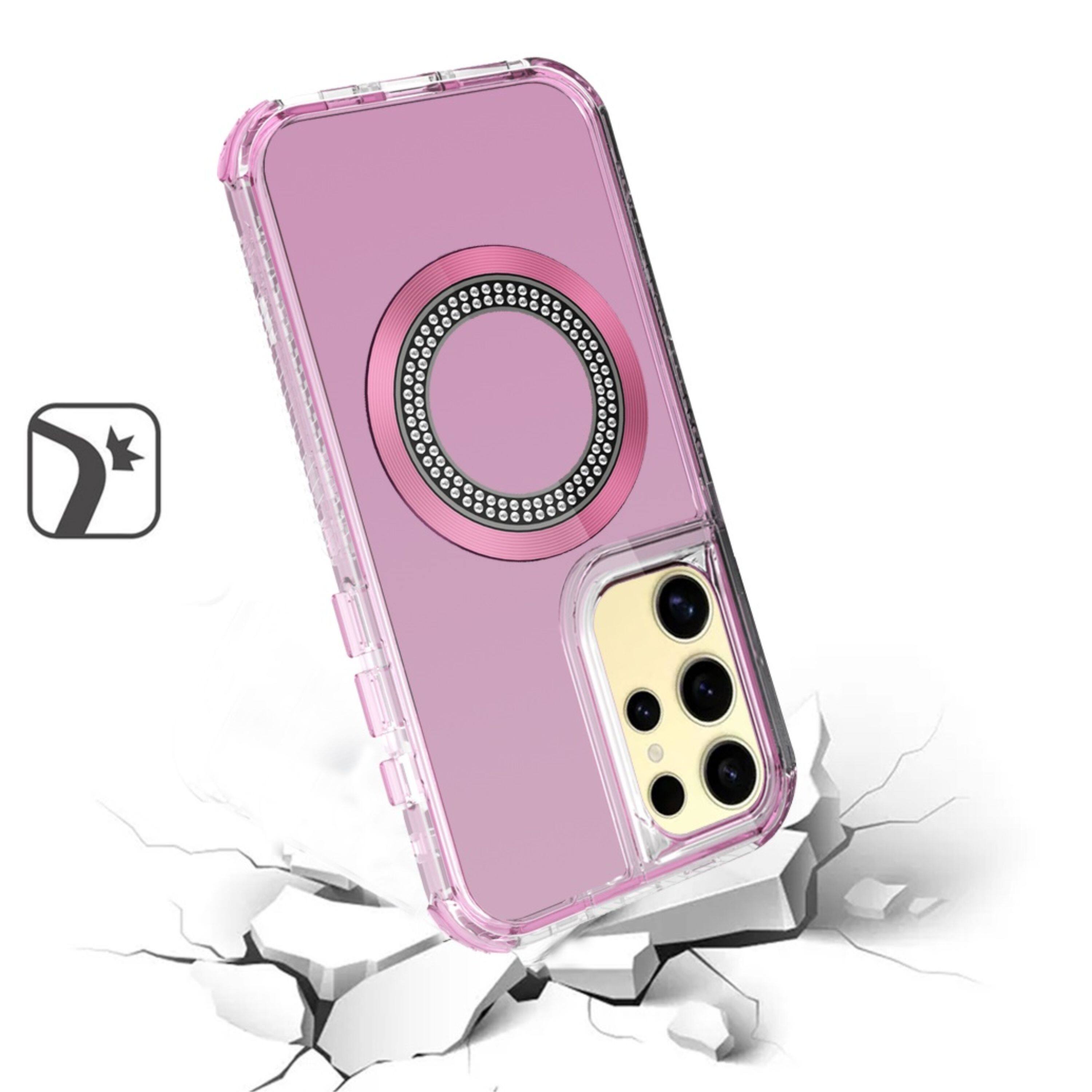 Left. Kitcheniva - Hybrid Magnetic Charging Circle Phone Case For Samsung Galaxy S24+ Plus Pink - Pink.