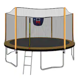 LOVMOR - 14 FT Trampoline with Basketball Hoop and Ladder Recreational Trampoline for Adults