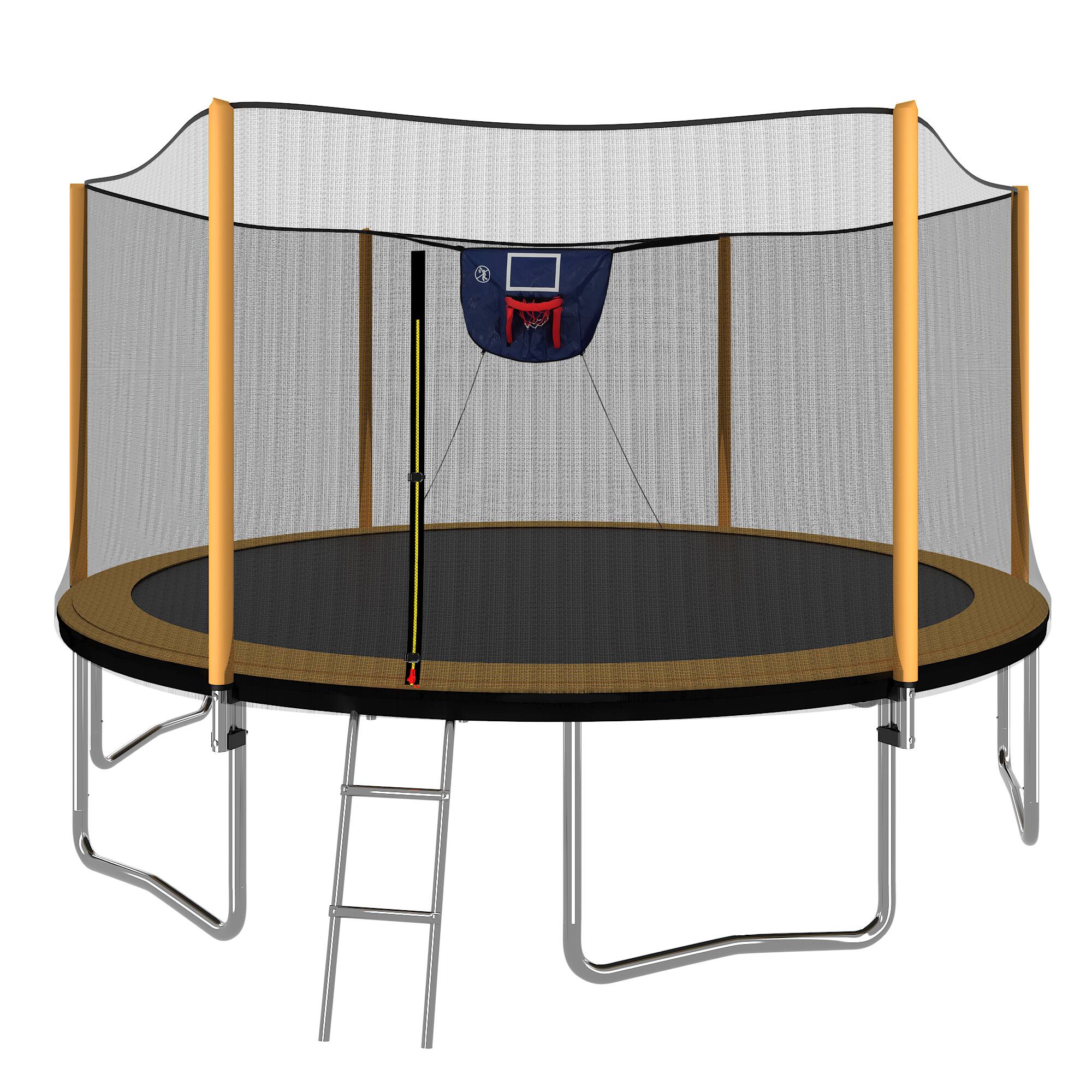 Front. Glintex - 14FT Powder-coated Advanced Trampoline with Basketball Hoop Inflator and Ladder(Outer Safety Enclosure) - Orange.
