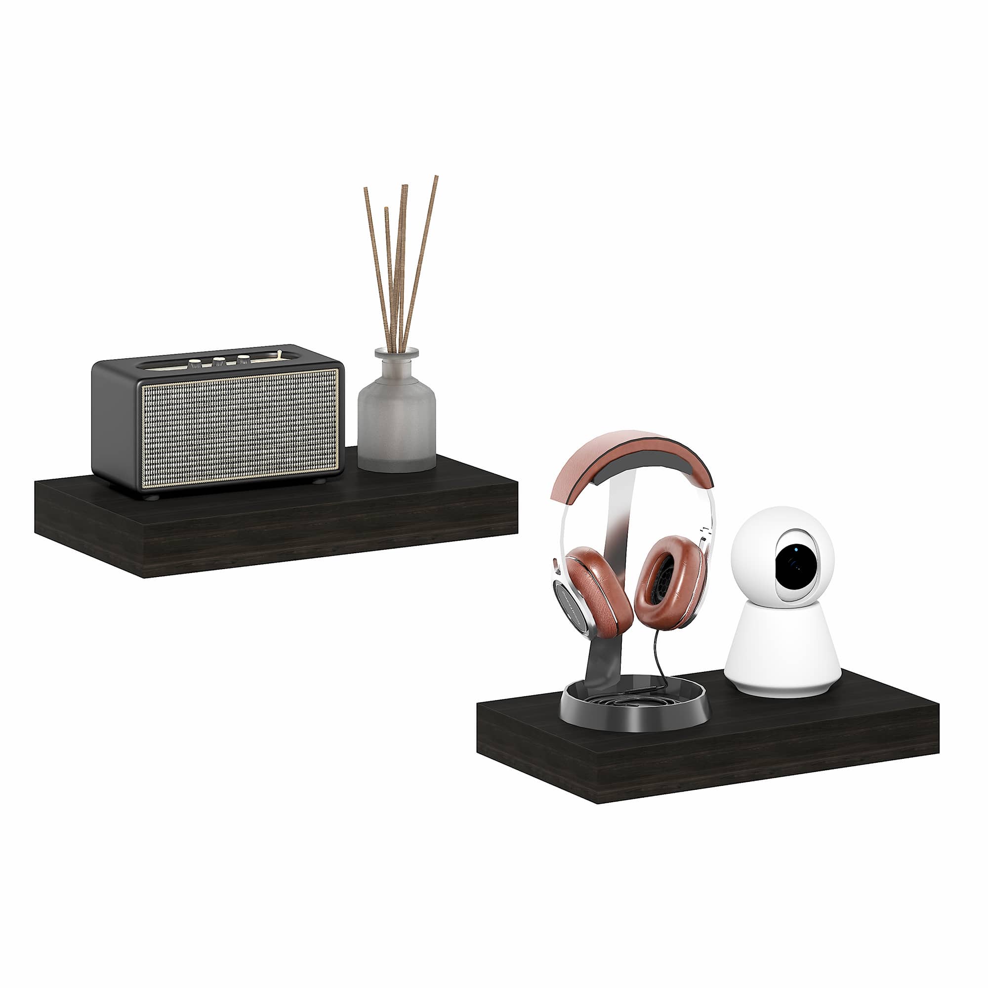 Furinno - TANNA Floating Shelves for Wall Set of 2, 9 x 16 Wall Shelf, Wall Mounted Shelf with Invisible Bracket, 2-in Thick - Tobacco Oak