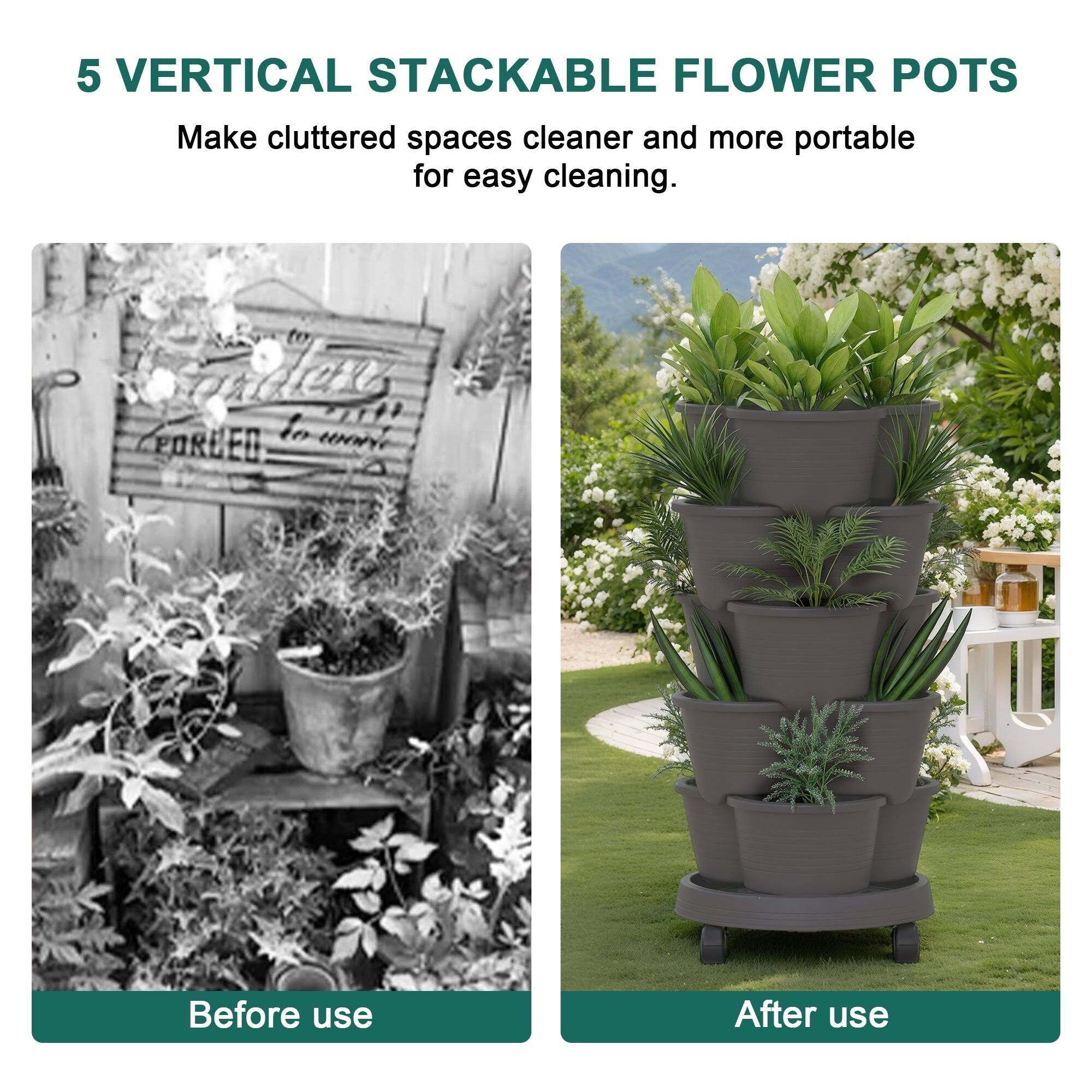 5 VERTICAL STACKABLE FLOWER POTS

Make cluttered spaces cleaner and more portable for easy cleaning.

Before use

After use