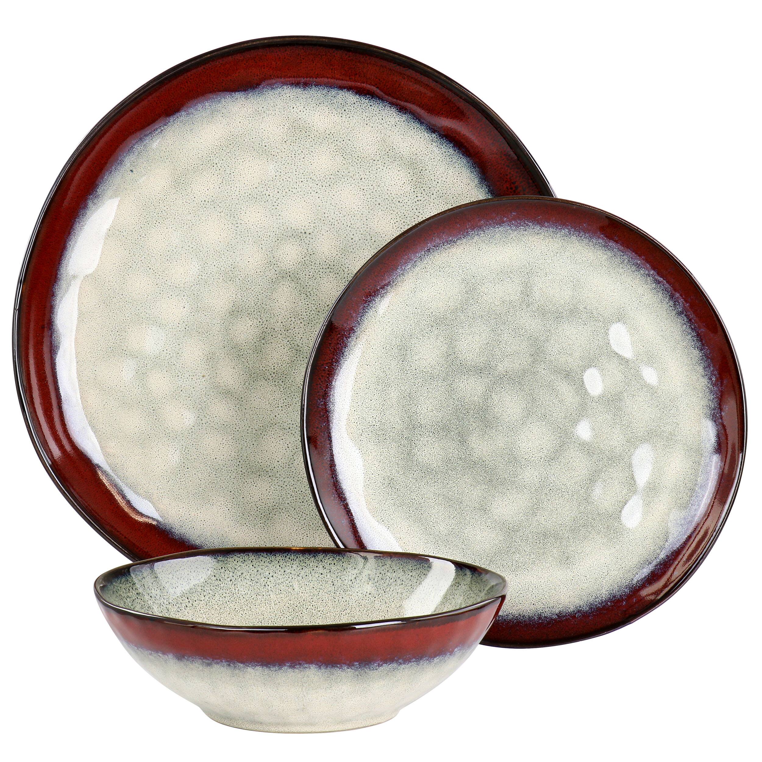 Alt View 1. Elama - Elama Samara 12 Piece Stoneware Dinnerware Set in Red and Off White - Red and Off White.