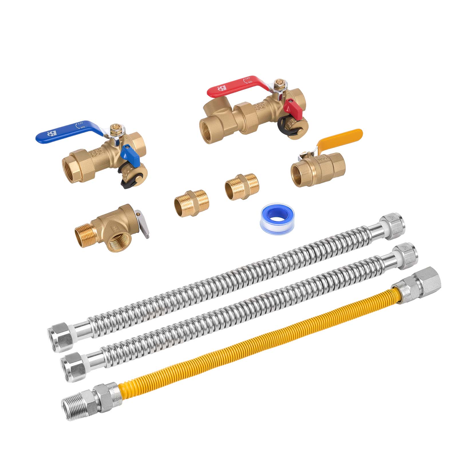 Alt View 5. VEVOR - Water Heater Kit, 3/4 Inch Cold & Hot Water Plumbing Repair Kit with 600 WOG Isolation Valves, Pressure Relief Valve - Copper.