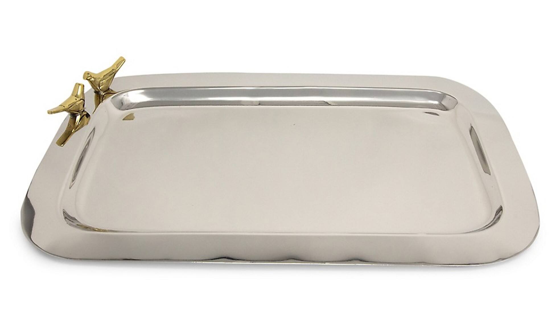 Angle. Jiallo - Love Birds rectangular tray 15.25 x 9" - Silver.