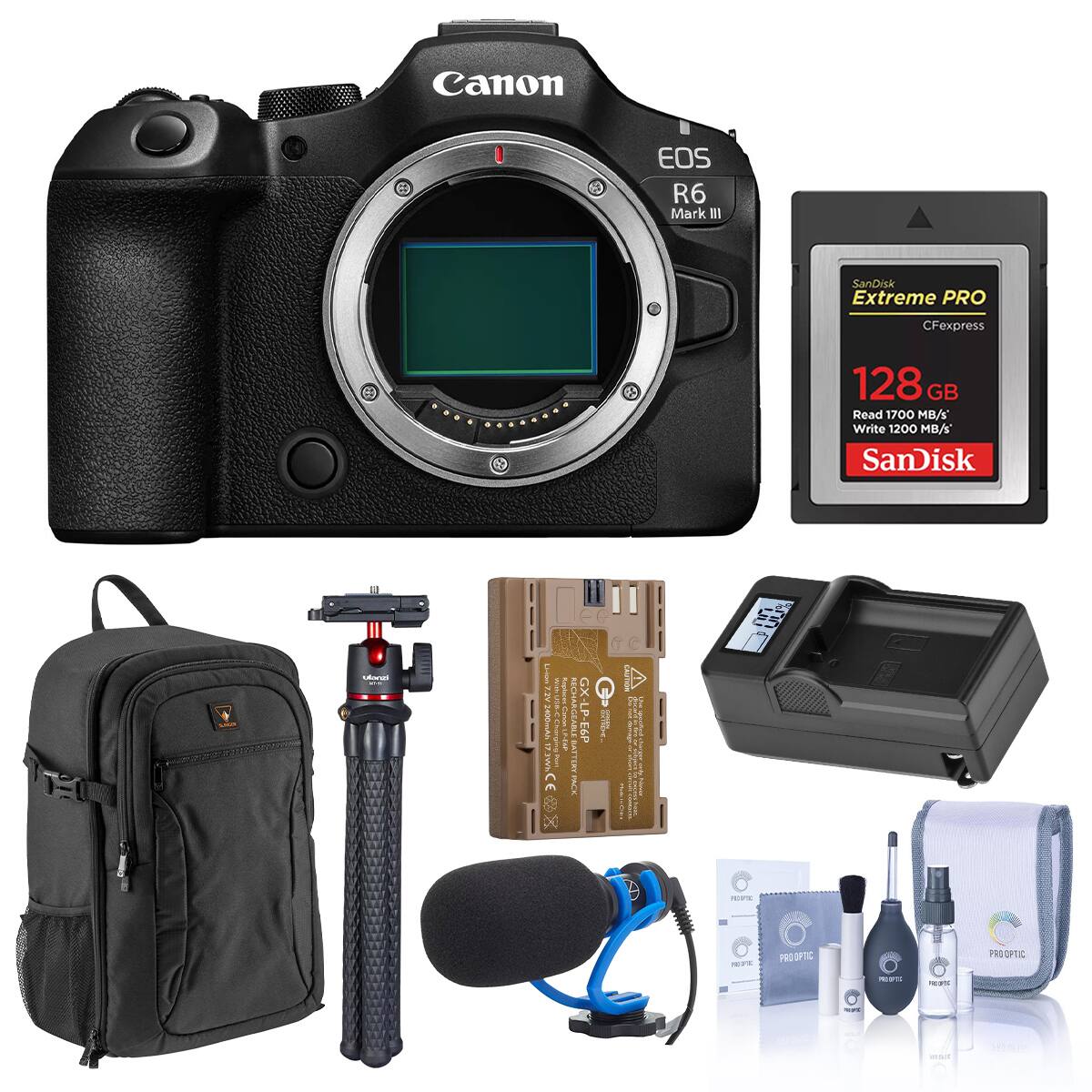 Canon EOS R6 Mark III  
SanDisk Extreme PRO CFexpress 128GB Read 1700 MB/s Write 1200 MB/s  
SanDisk  
tanelly VIT  
SPORTHOLOGE  
BOXE  
CHEE LE-EAR  
RECHARGEABLE BATTERY FACE GX-LP-E6P  
CALISTION  
nn %  
REFIC 15%  
PRO OPTIC  
PROOPTIC  
PREME  
NEW  
NGFI  
Today 580.06