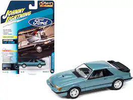 1986 Ford Mustang SVO Light Regatta Blue Metallic w/Black Stripes Ltd Ed to 12768 pcs 1/64 Model Car by Johnny Lightning