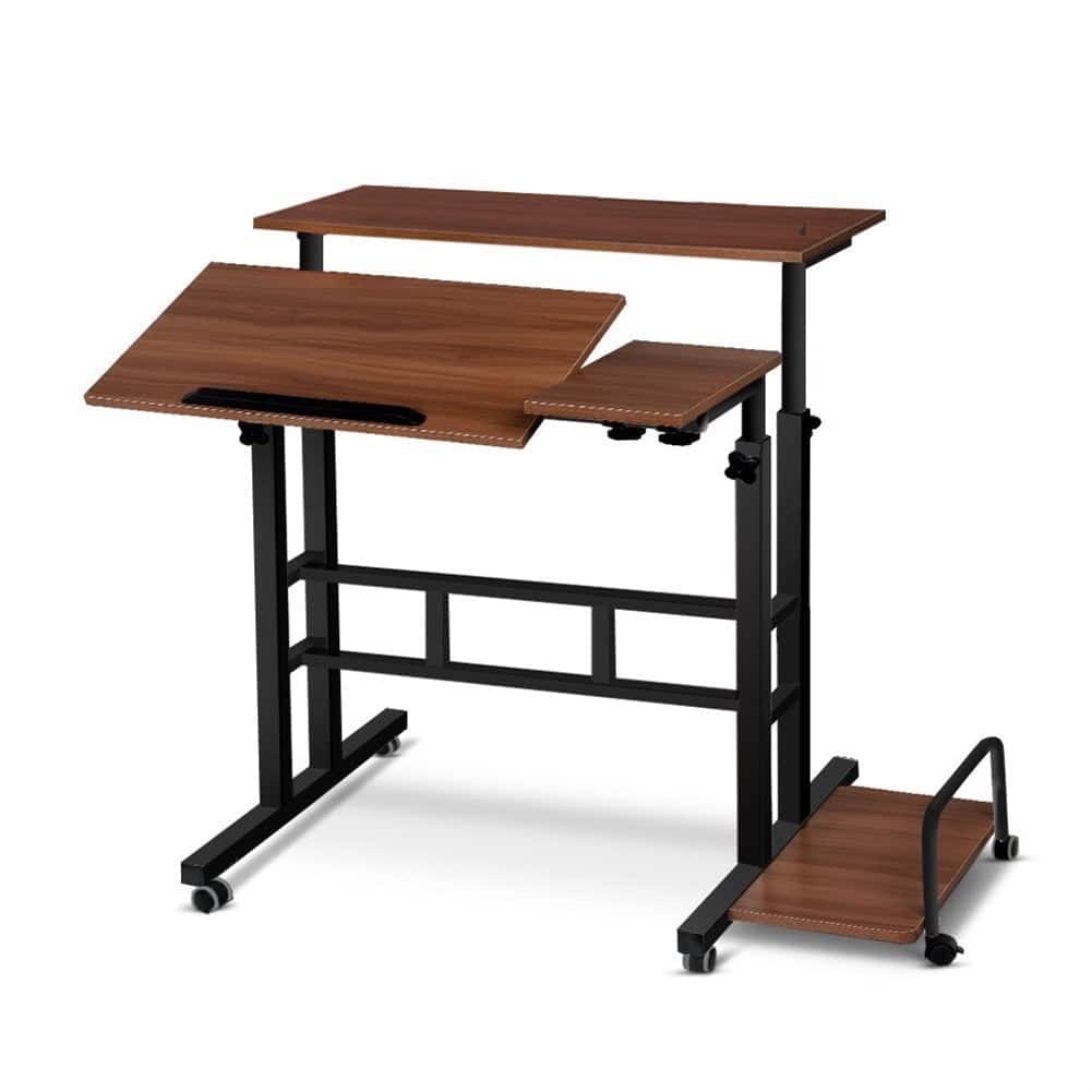 Homhougo - Small Mobile Standing Desk - Portable Rolling Desk with Adjustable Height for Efficient Home Office - Dark Walnut