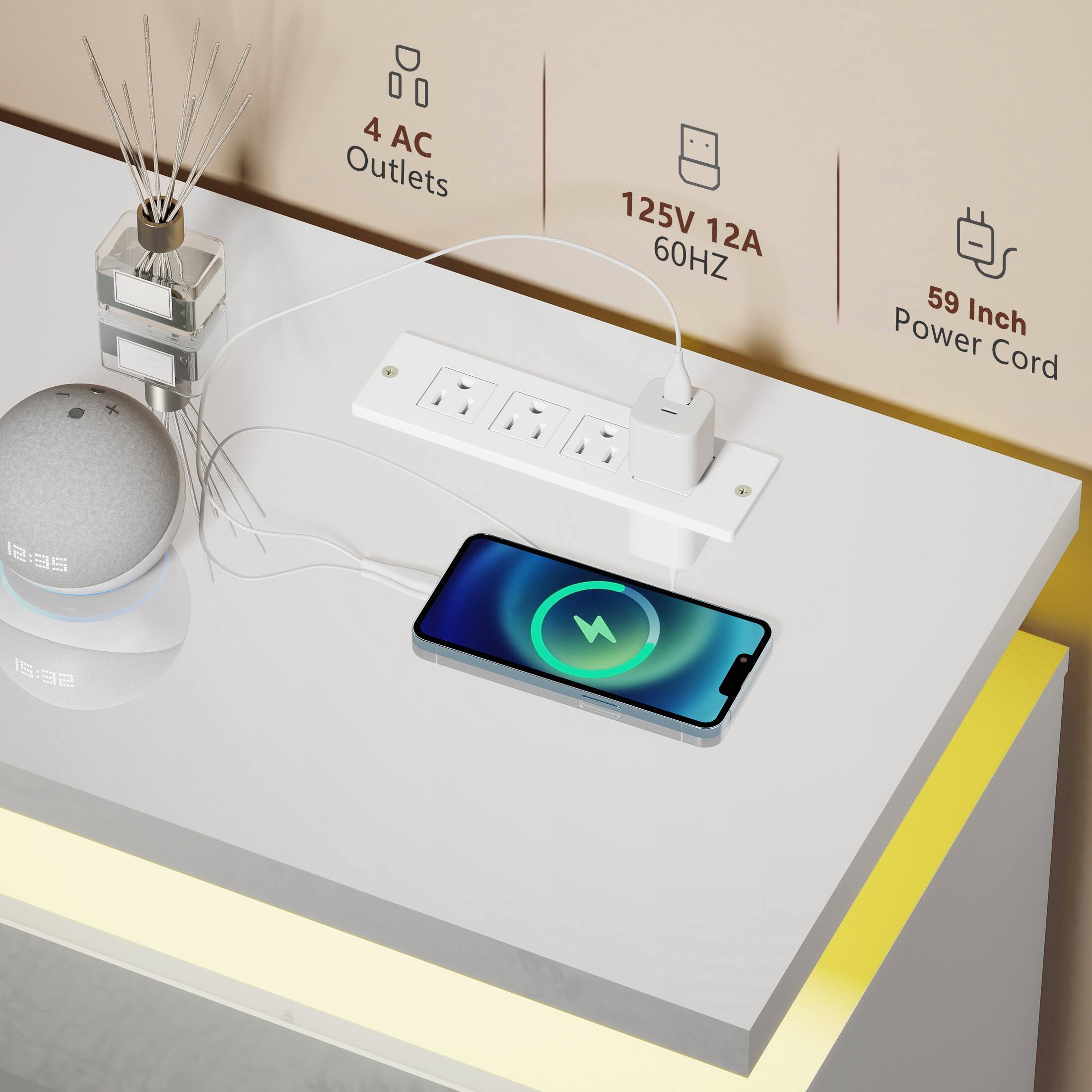 4 AC Outlets 125V 12A 60HZ - 59 Inch Power Cord