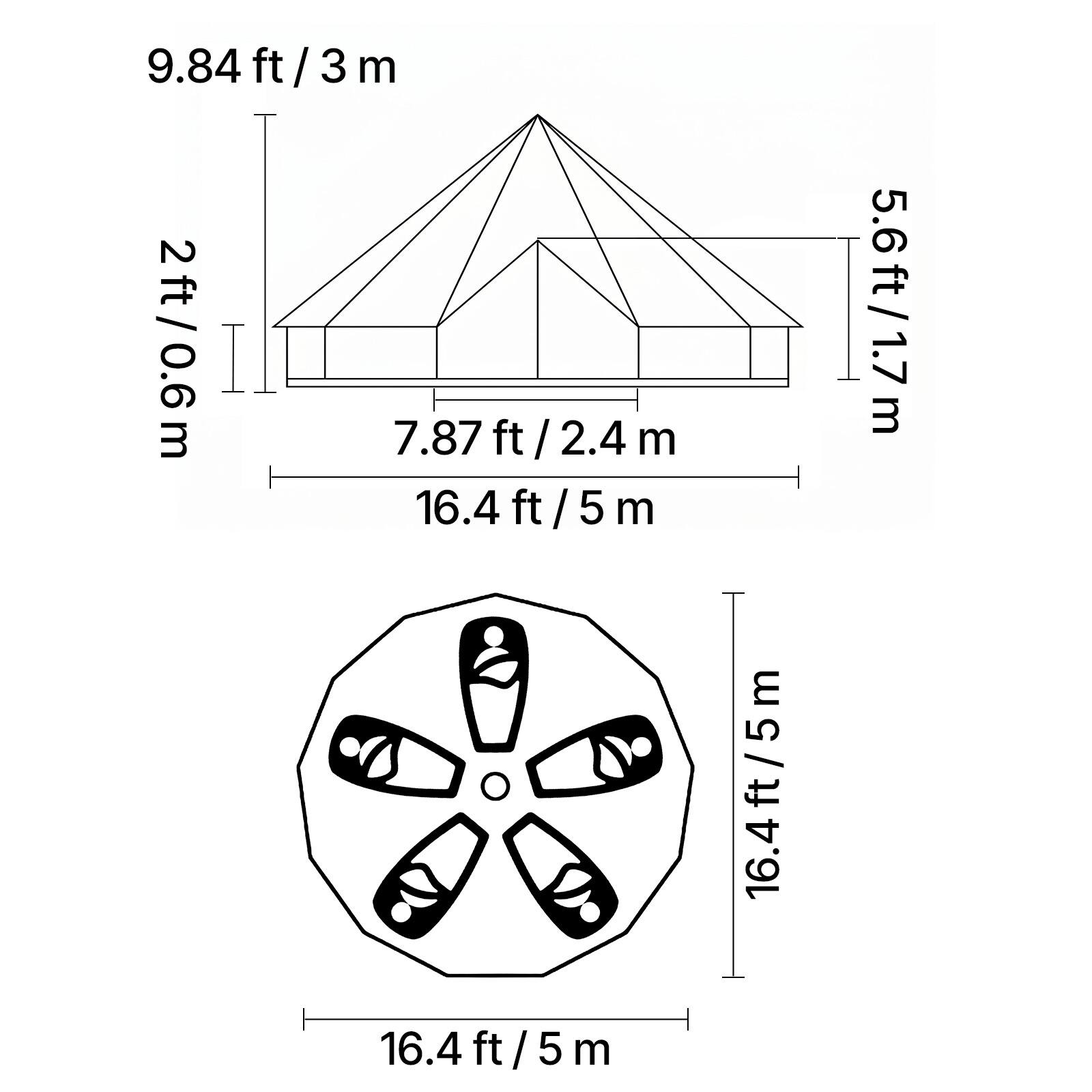 9.84 ft / 3 m  
2 ft / 0.6 m  
7.87 ft / 2.4 m  
16.4 ft / 5 m  
5.6 ft / 1.7 m