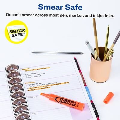 **SmeaR Safe**

Doesn't smear across most pen, marker, and inkjet inks.

**SMEAR SAFE**

**KeN Birndayts Bay arocevies 10 am Denise house Clean 2 a Cleaning PM yoa. Pick up dvy caccov praciice Emmat cloines - Return Hi-Liter d NOTES JULY AUGUST**

**Hi-Lighter**