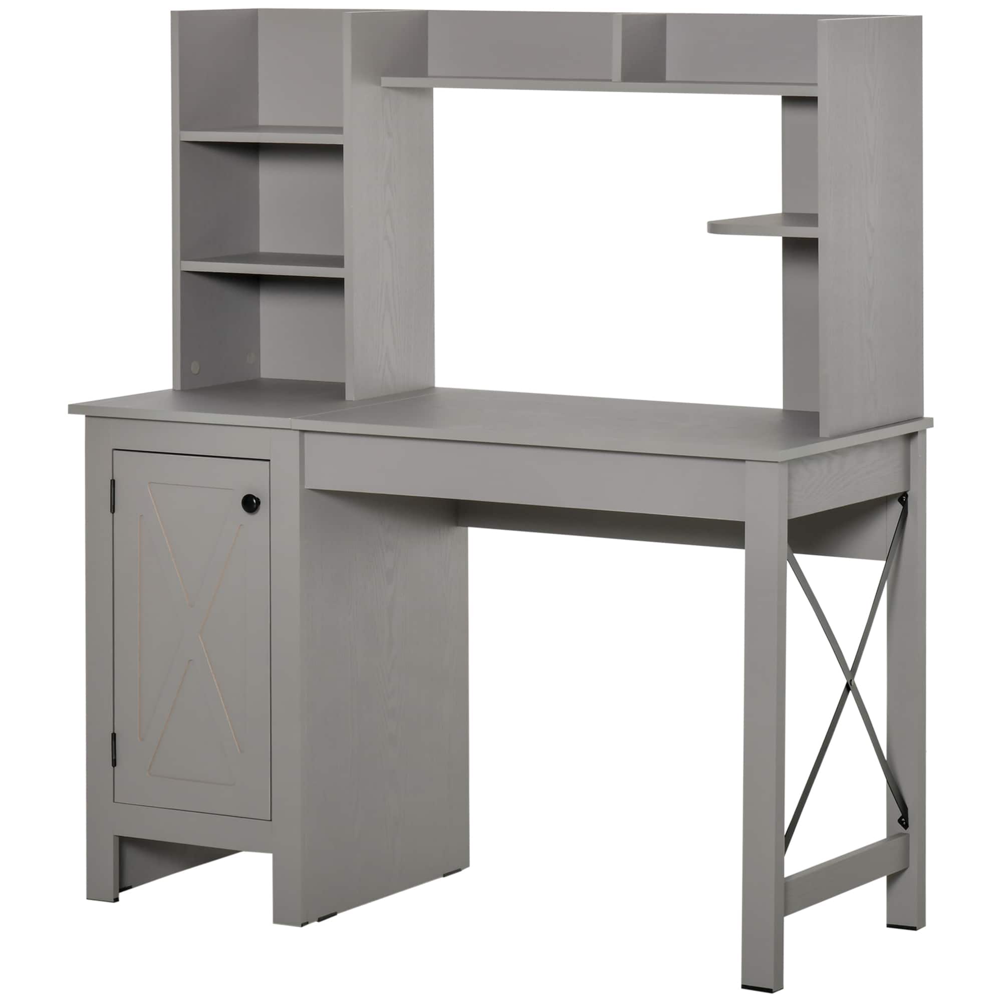 Homcom - Computer Desk W/ Hutch, Home Office Desk W/ Storage Cabinet - Light Gray