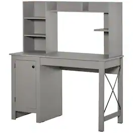 Homcom - Computer Desk W/ Hutch, Home Office Desk W/ Storage Cabinet - Light Gray
