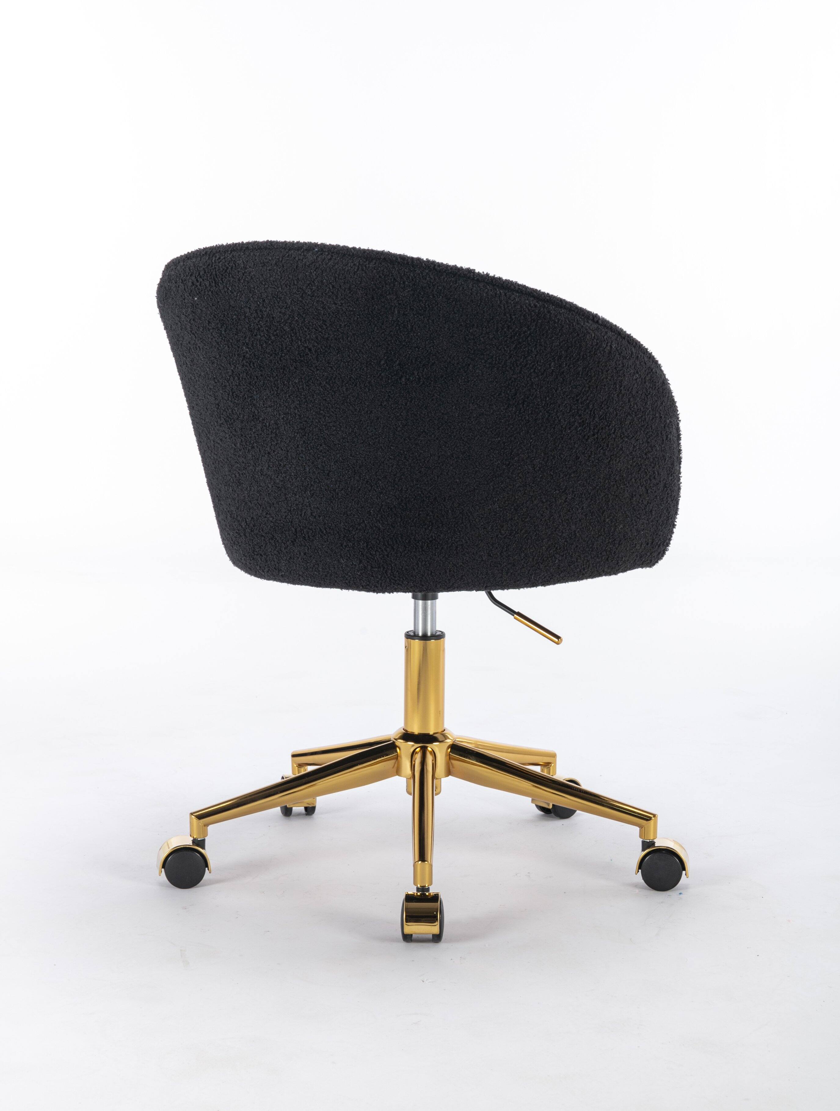 Back. Spaco - Spaco Golden Foot Faux Fur Office Chair, Height Adjustable, Swivel Vanity Chair, for Office Bedroom and Dorm Room - Black.