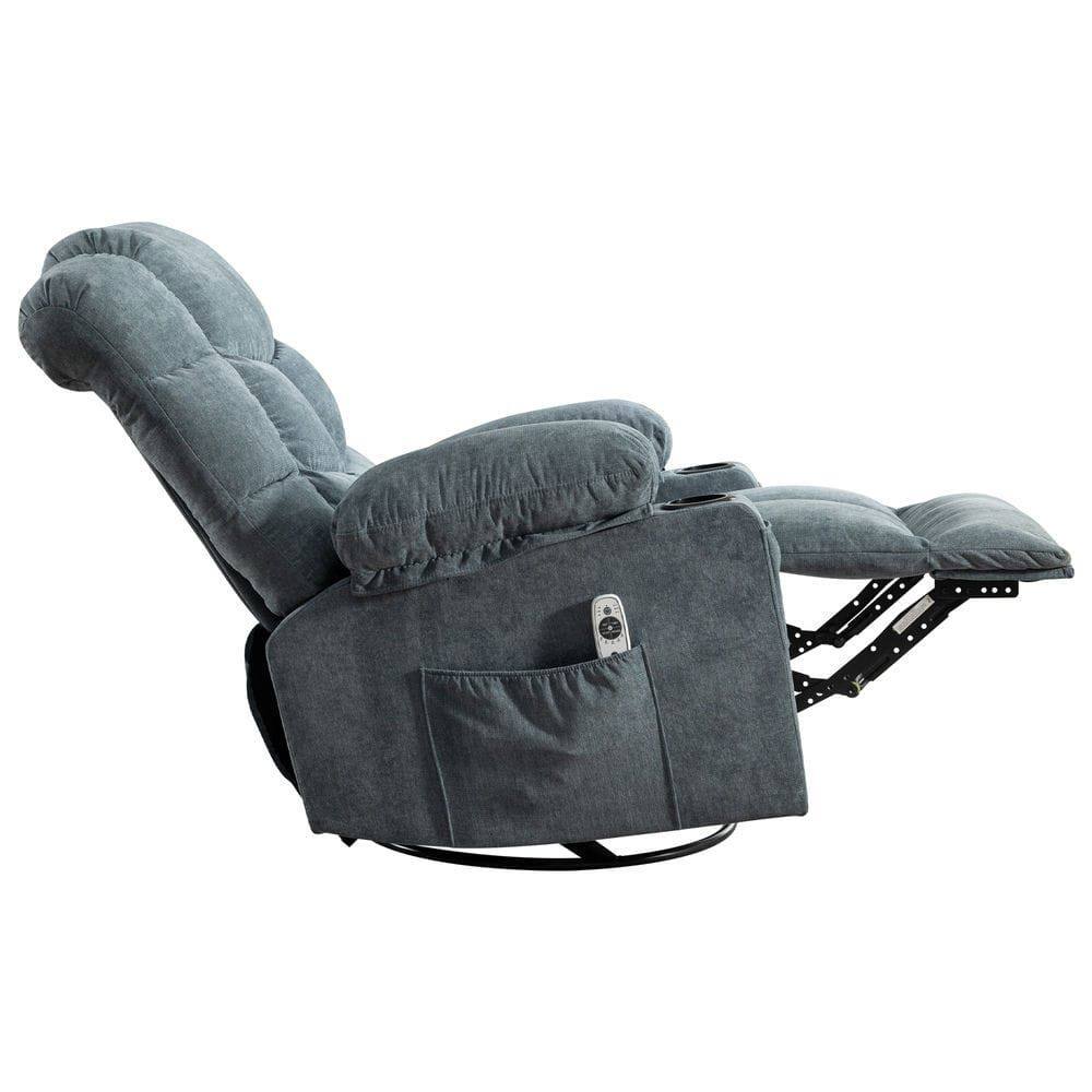 Alt View 5. Kadyn - Oversized Massage Swivel Recliner with Lumbar Heating, Cup Holders & USB Port, Living Room Chair - Blue.