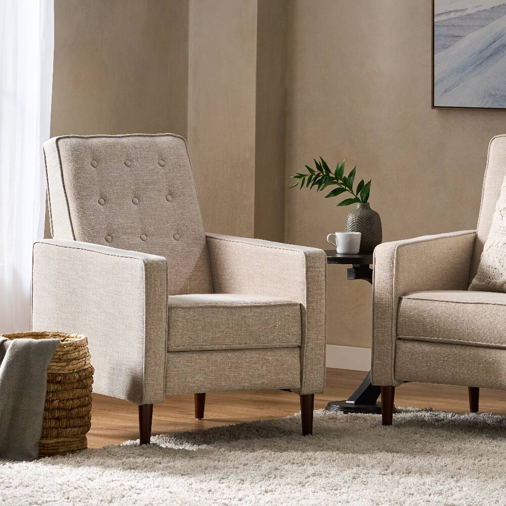 Alt View 2. Loheer - Loheer Fabric Recliner Chair, Mid-Century Pushback Tufted Sofa with Wooden Legs for Living Room - Gray.