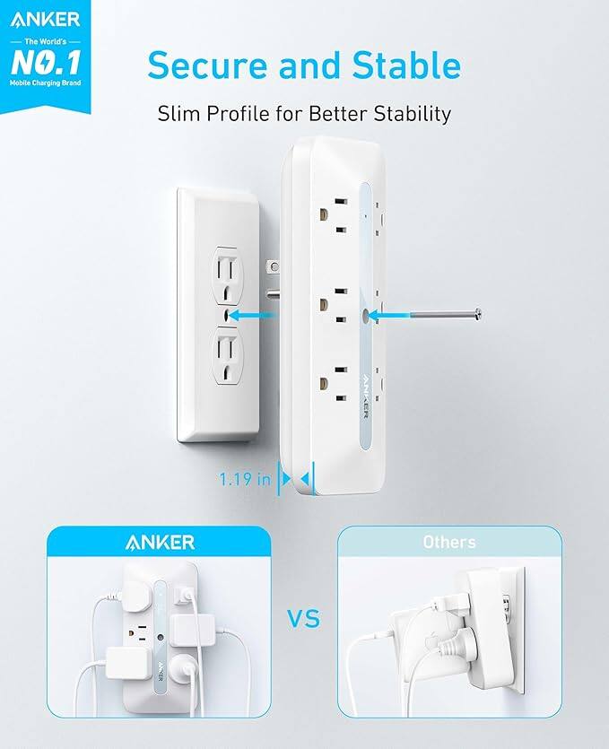 ANKER  
The World's NO.1 Mobile Charging Brand  

Secure and Stable  
Slim Profile for Better Stability  

1.19 in  

ANKER  
VS  
Others