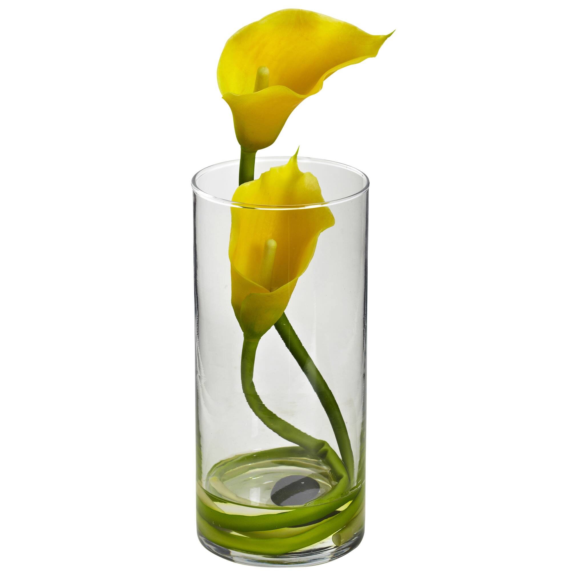 Angle. BreeBe - Double Calla Lily w/Cylinder (Set of 2) Yellow - Yellow.