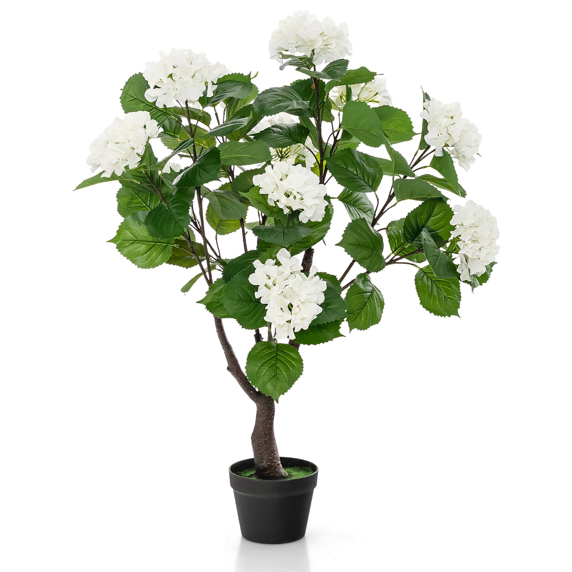 Alt View 9. Gymax - Gymax 2 Pack Artificial Hydrangea Tree Fake Floral Plant w/ 11 White Flowers - Green.