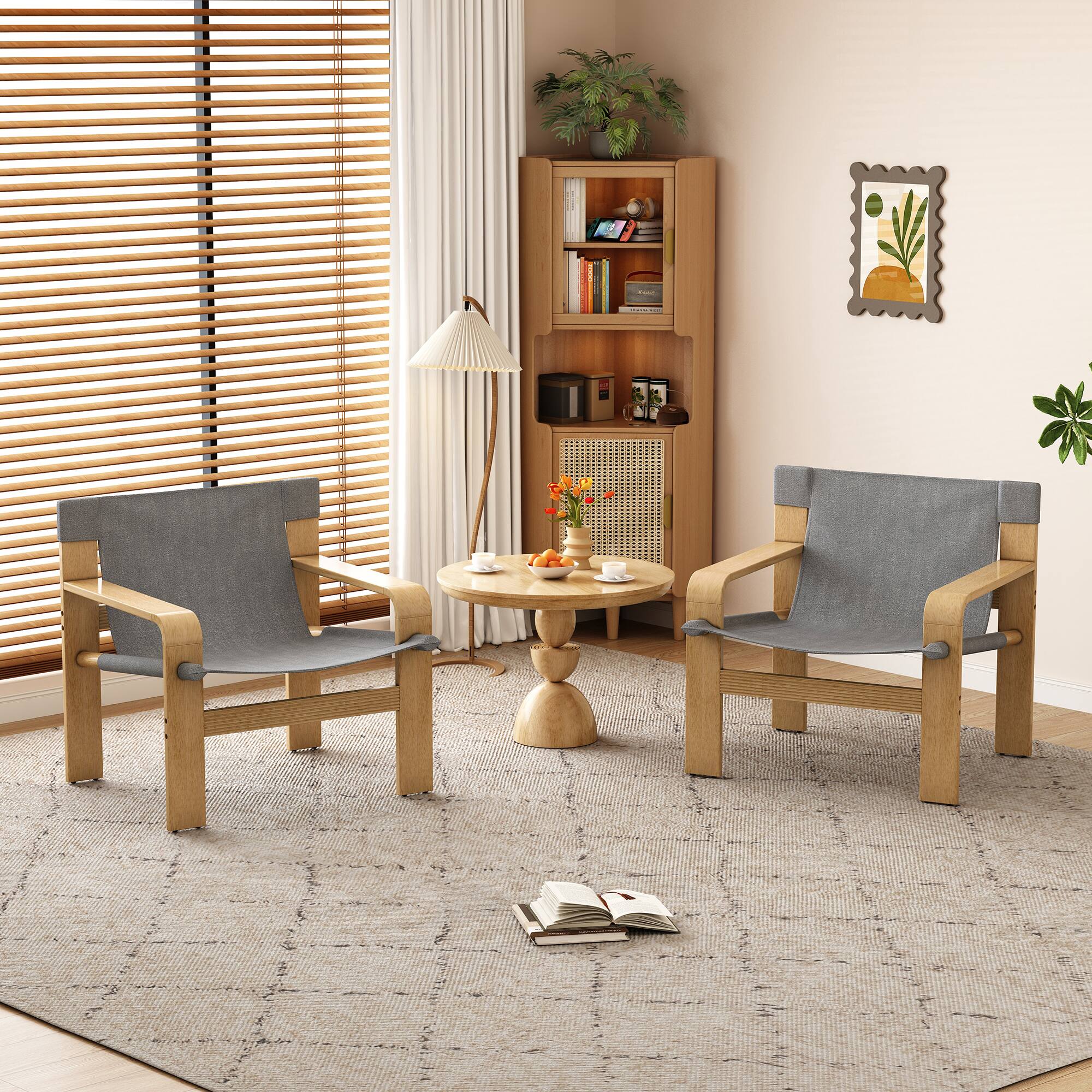 Alt View 1. Ecooso - Detachable and Washable Oak Accent Chair Wide Armrest Mid-Century Lounge Chair Linen Fabric Armchair & Solid Wood Frame - DARK GREY.