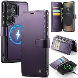 Dteck - Wallet Case for Samsung Galaxy S24 Ultra, Compatible with MagSafe, PU Leather Flip RFID Blocking Card Holder Cover - Purple