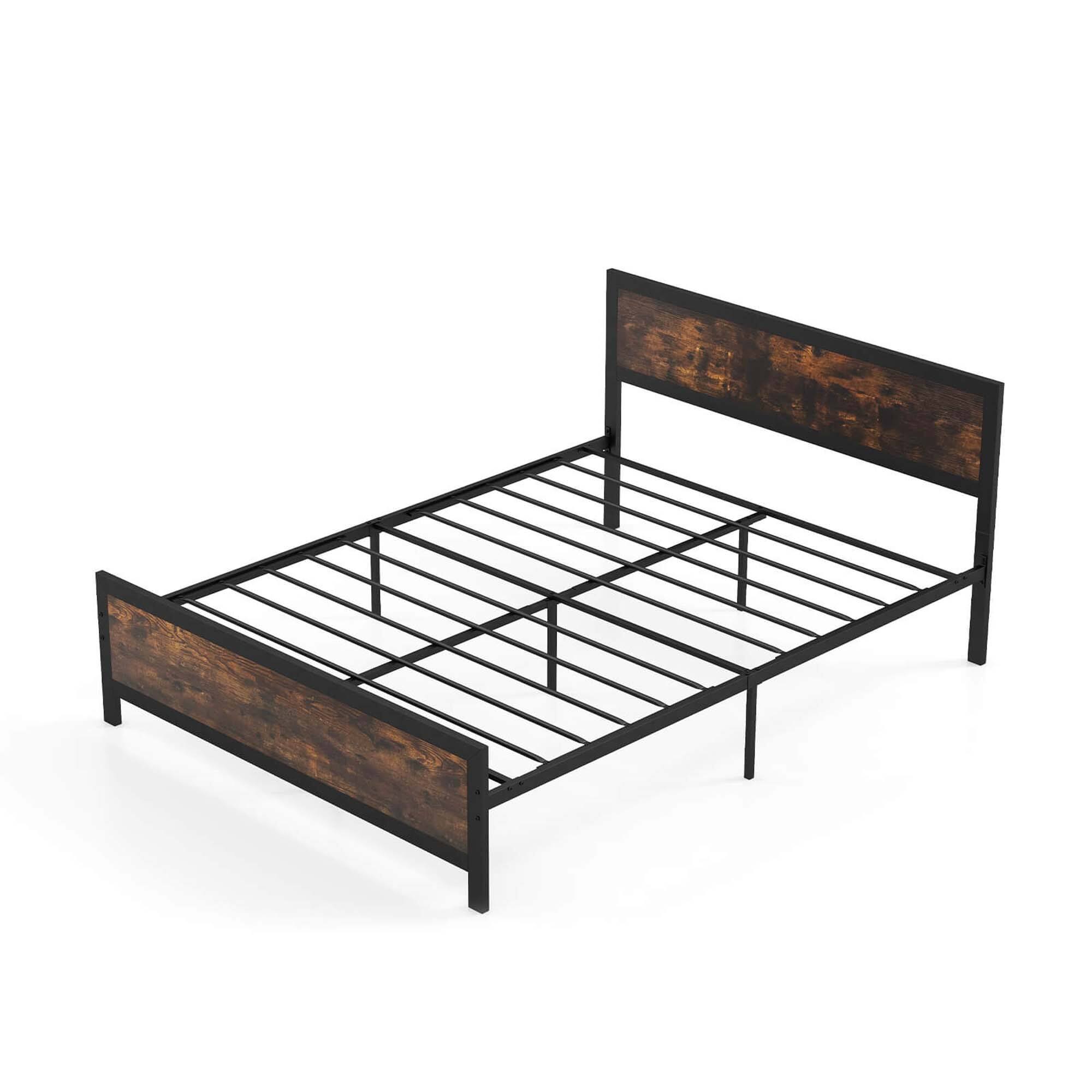 Angle. Costway - Queen Size Metal Bed Frame with Headboard & Footboard Metal Slats Support - Brown.