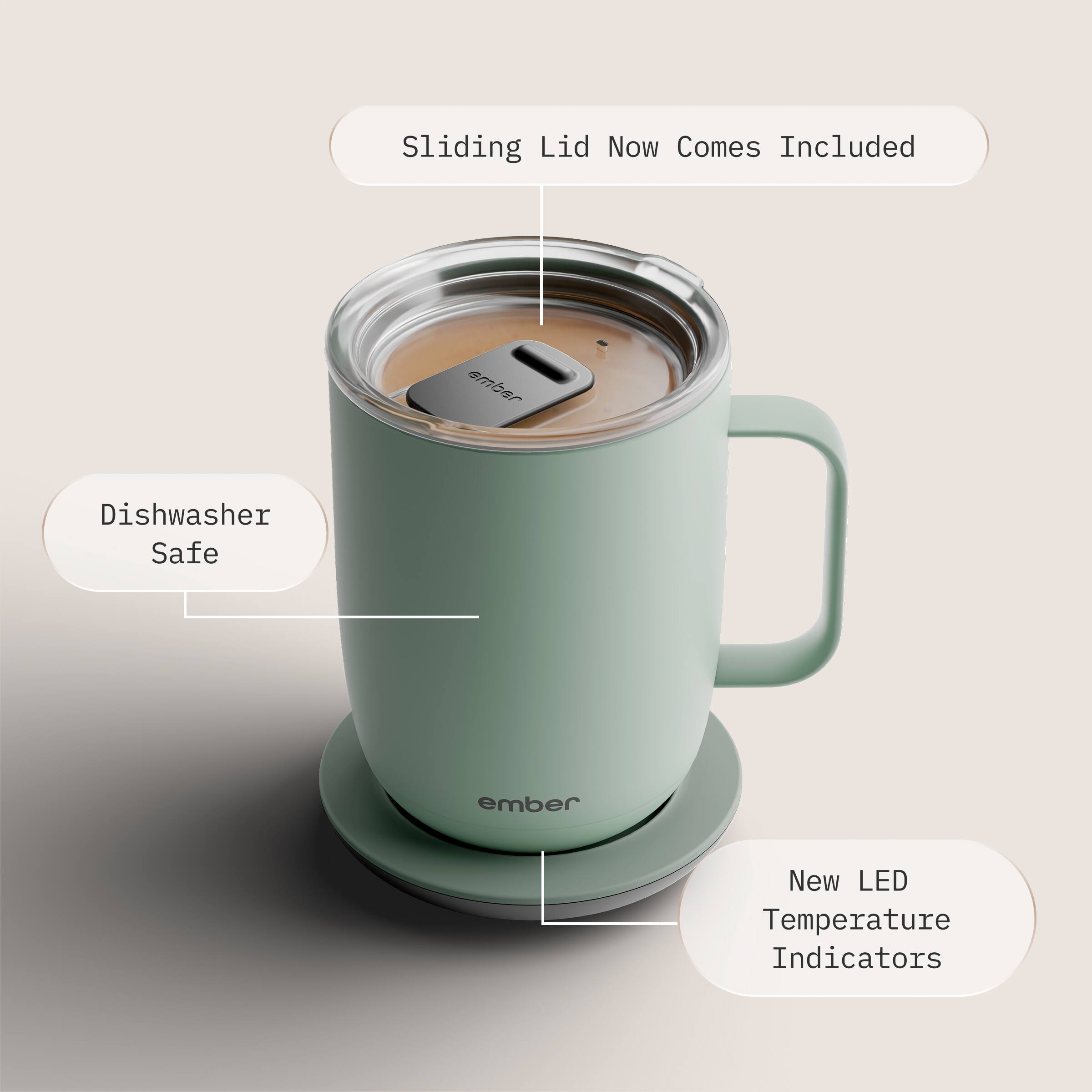 Sliding Lid Now Comes Included  
Dishwasher Safe  
New LED Temperature Indicators