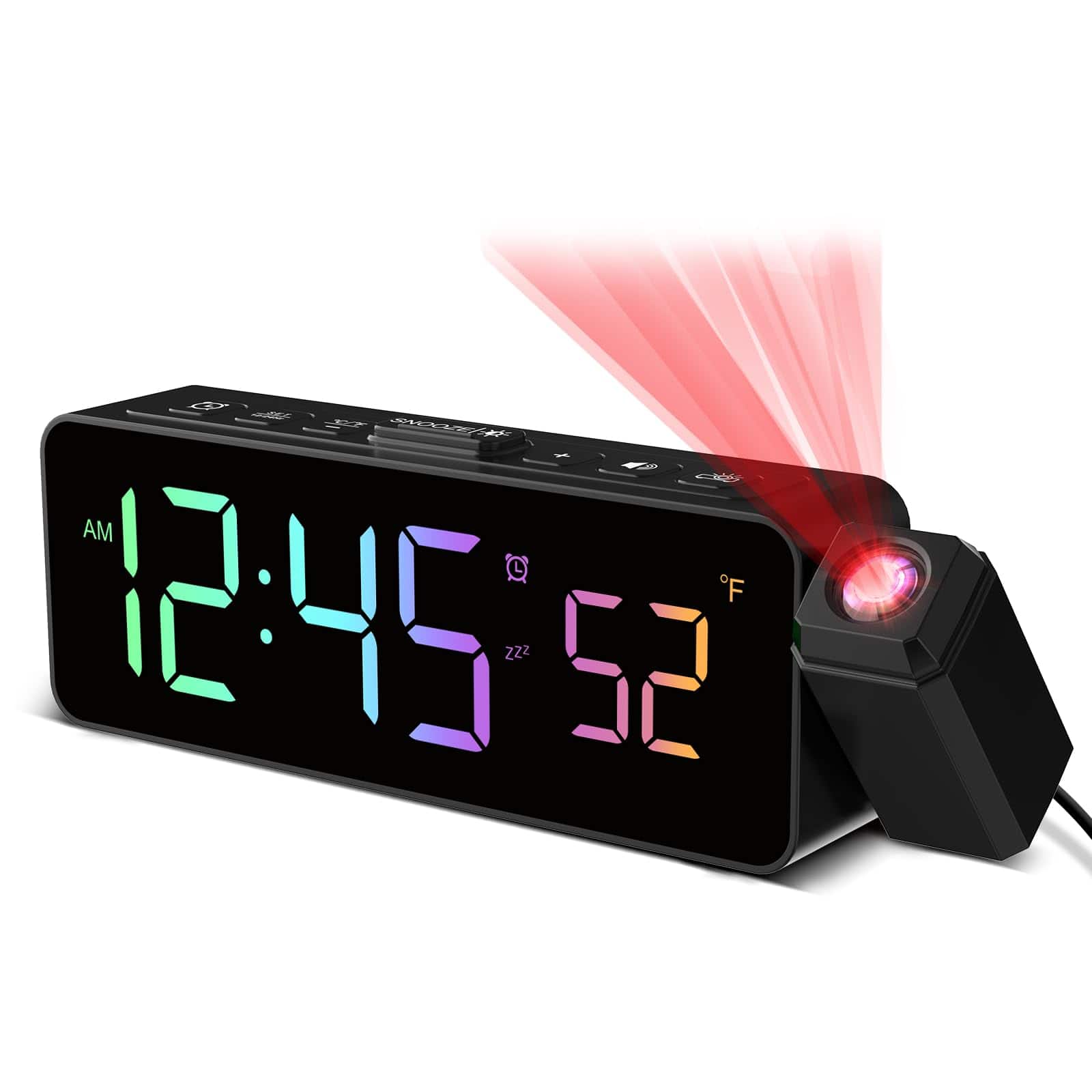 Dazzed Corner - Projection Alarm Clock, Plug-in RGB Digital Clock - Black