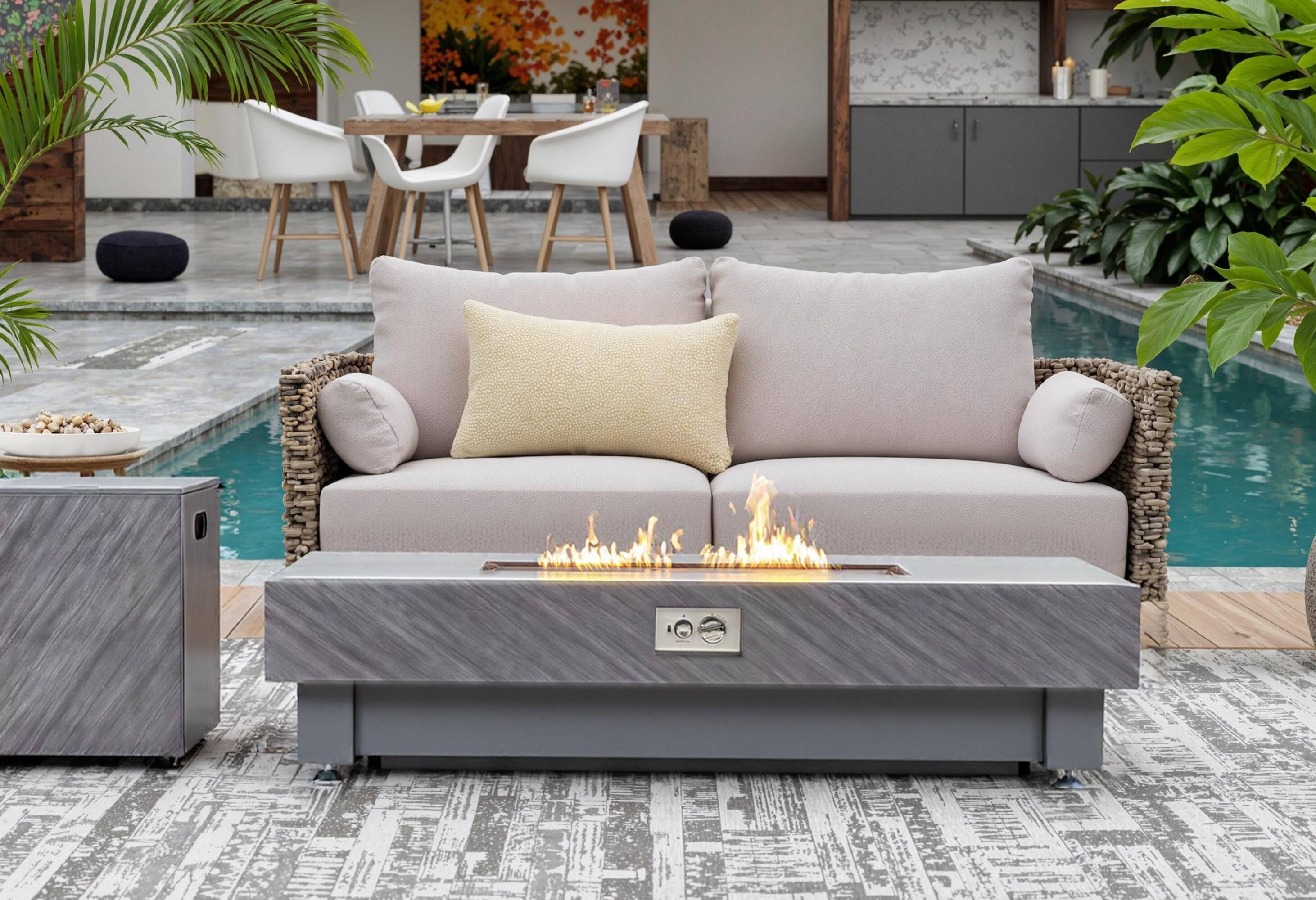 Alt View 1. PexFix - 60" Rectangular Propane Fire Pit Table, 60,000 BTU Outdoor Heater with Lava Rock Cove for Patio - Black.