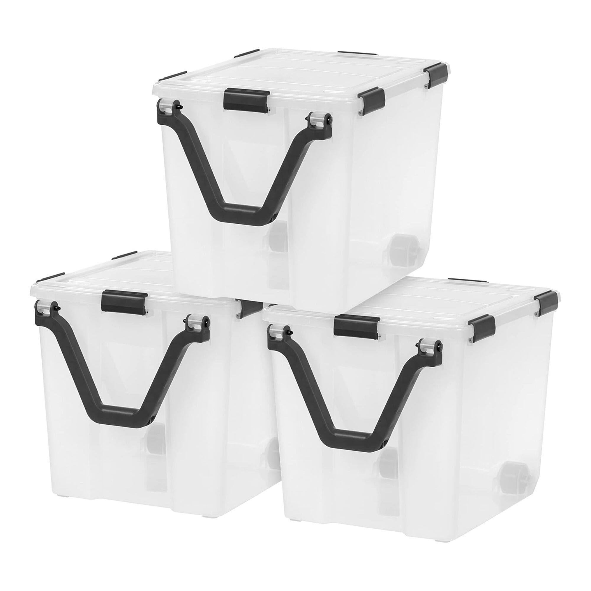 Front. IRIS USA - IRIS USA 3 Pack 106 Quart WEATHERPRO Wheeled Plastic Storage Bin with Secure Lid - Clear.