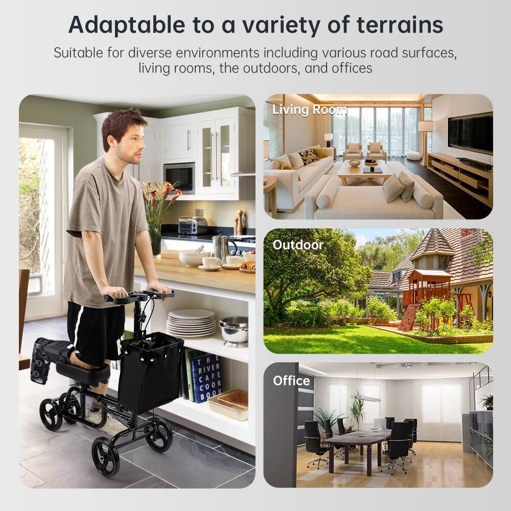 Left. Topteng - Foldable Steerable Knee Scooter For Ankle & Foot Injuries Portable Lightweight Leg Injury Scooter, PVC Frame for Adults - Black.