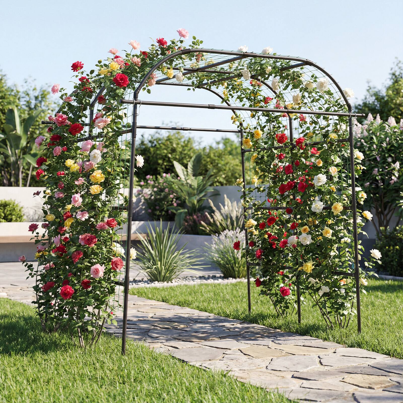 Alt View 3. Gymax - Gymax Metal Garden Arch Trellis for Climbing Plants Outdoor Wide Cucumber Trellis - Black.