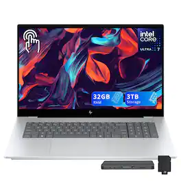 HP - OmniBook X 17.3" FHD Touch Laptop,Intel Ultra 7 258V,32GB RAM,2TB SSD+1TB Dock Set,Backlit Keyboard,Win 11 - Silver
