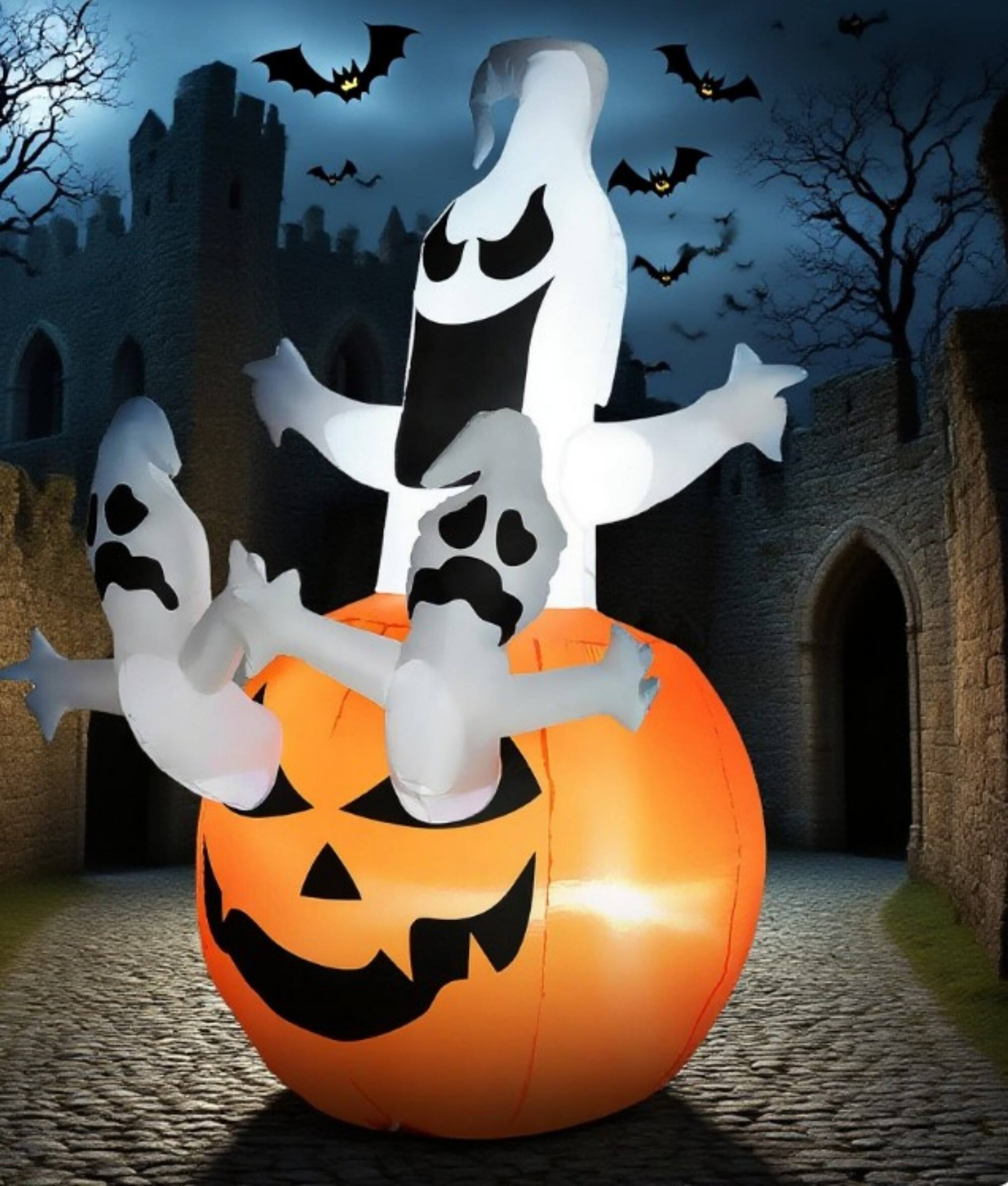 Alt View 3. Ecooso - 6FT Halloween Inflatable Jack-O’-Lantern with Ghosts and LED Lights for Outdoor Yard Decoration - Orange.