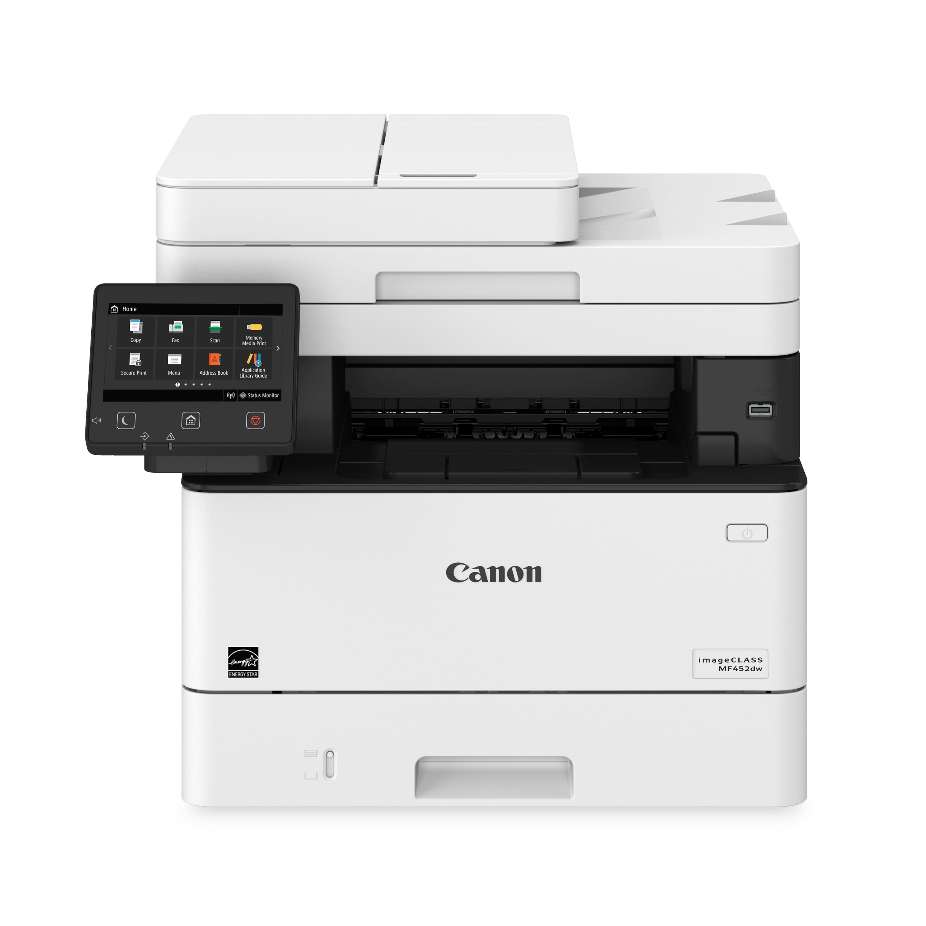 Front. Canon - imageCLASS MF452dw Wireless Black-and-White All-In-One Laser Printer with Fax - White.