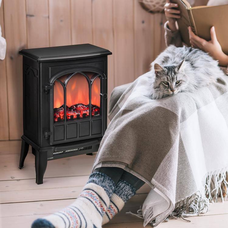 Alt View 2. PULUZ - Electric Fireplace Stove, Freestanding Fireplace Heater, 750W/1500W - Black.