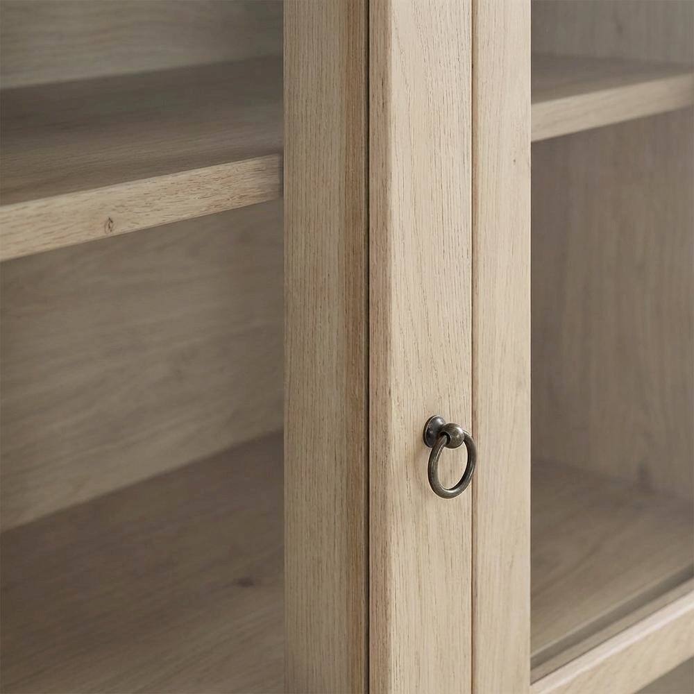 Alt View 1. FurniFact - Tall Arched Storage Cabinet In Rustic Finish With Versatile Display And Storage - Light Oak.
