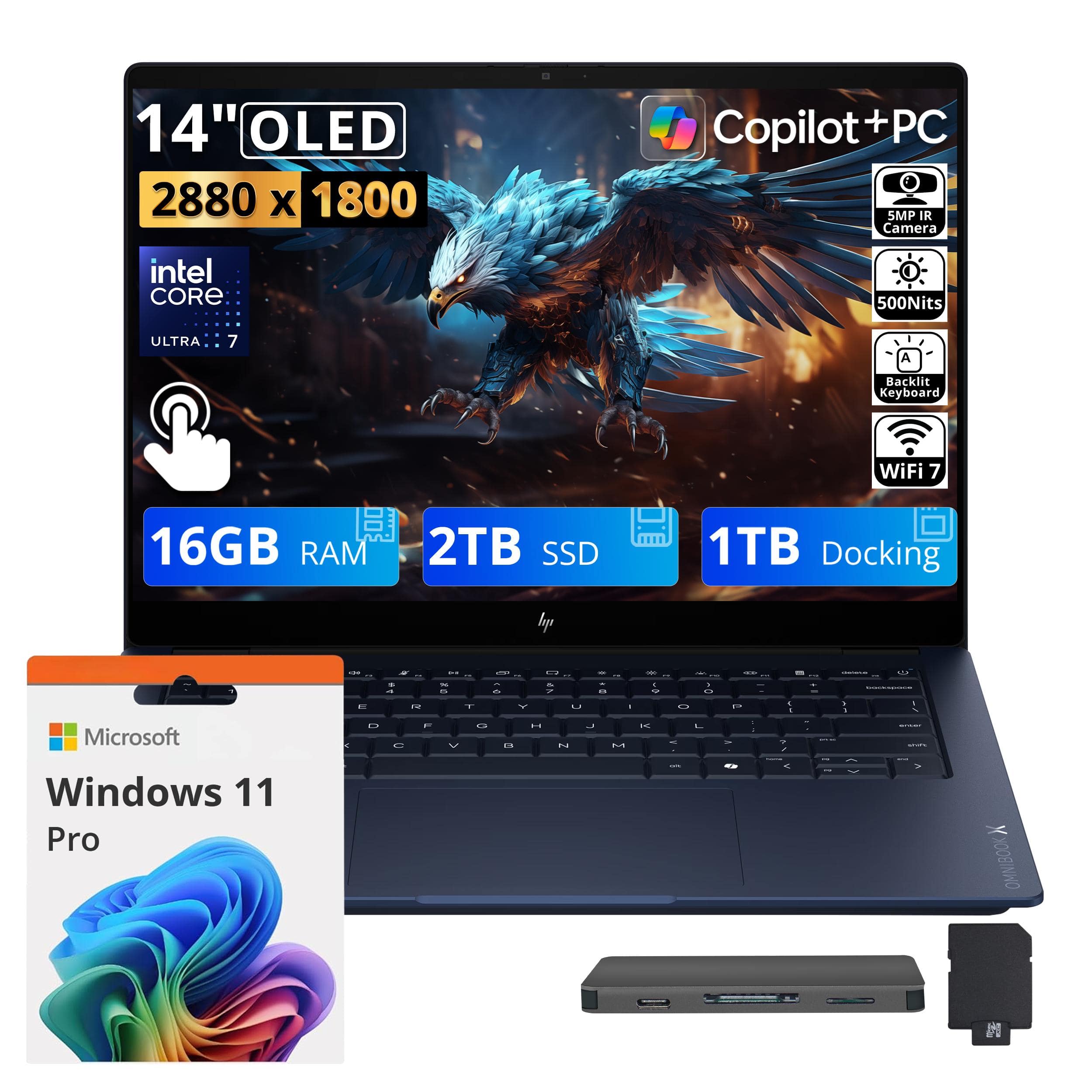 "HP - Upgraded - OmniBook X 14"" 3K OLED Touch Laptop,Core Ultra 7 355,16GB,2TB SSD+1TB Dock Set,Copilot+ PC,Backlit,Win11 Pro,Silver - Meteor Silver" price history on PriceWatchPro