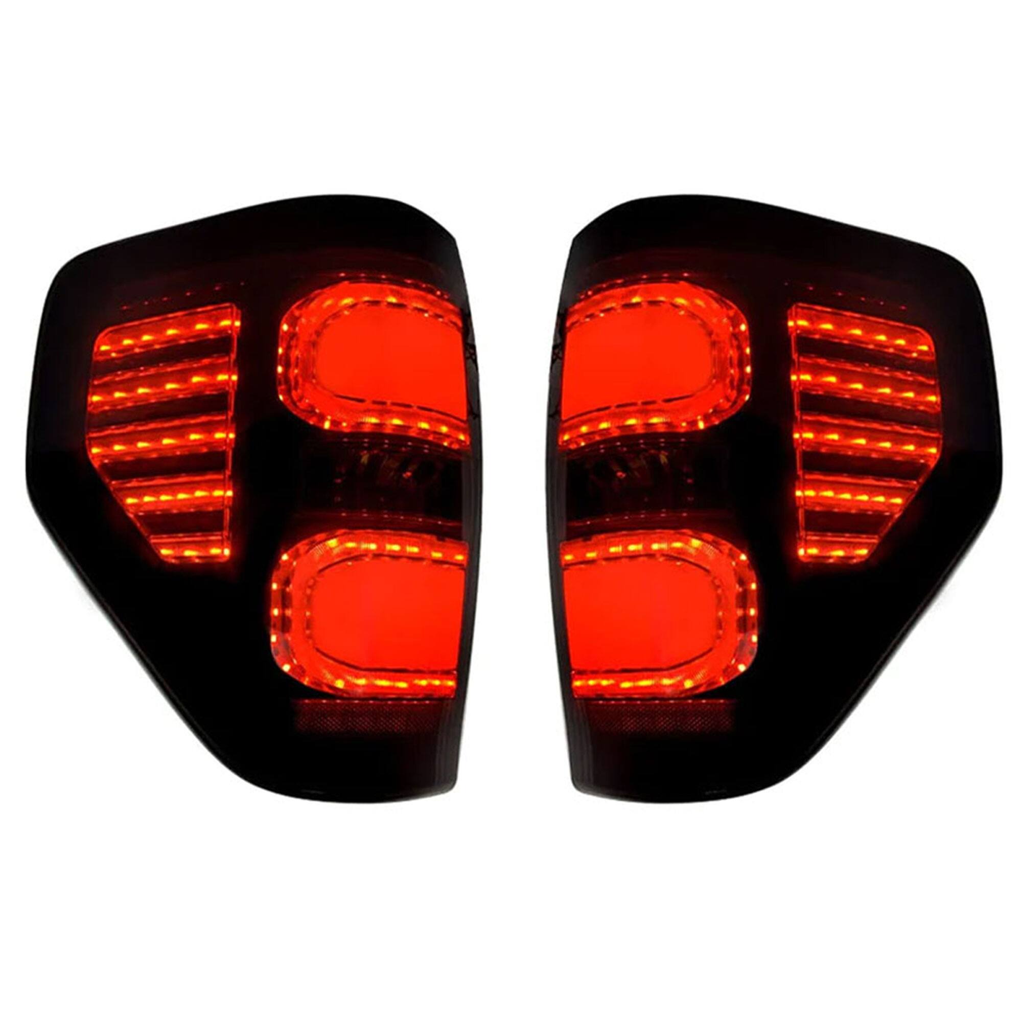 Alt View 1. AMERICAN MODIFIED - AMERICAN MODIFIED Smoked LED Tail Lights with Turn Signal for 09-14 Ford F150 - Smoked lens, black housing.