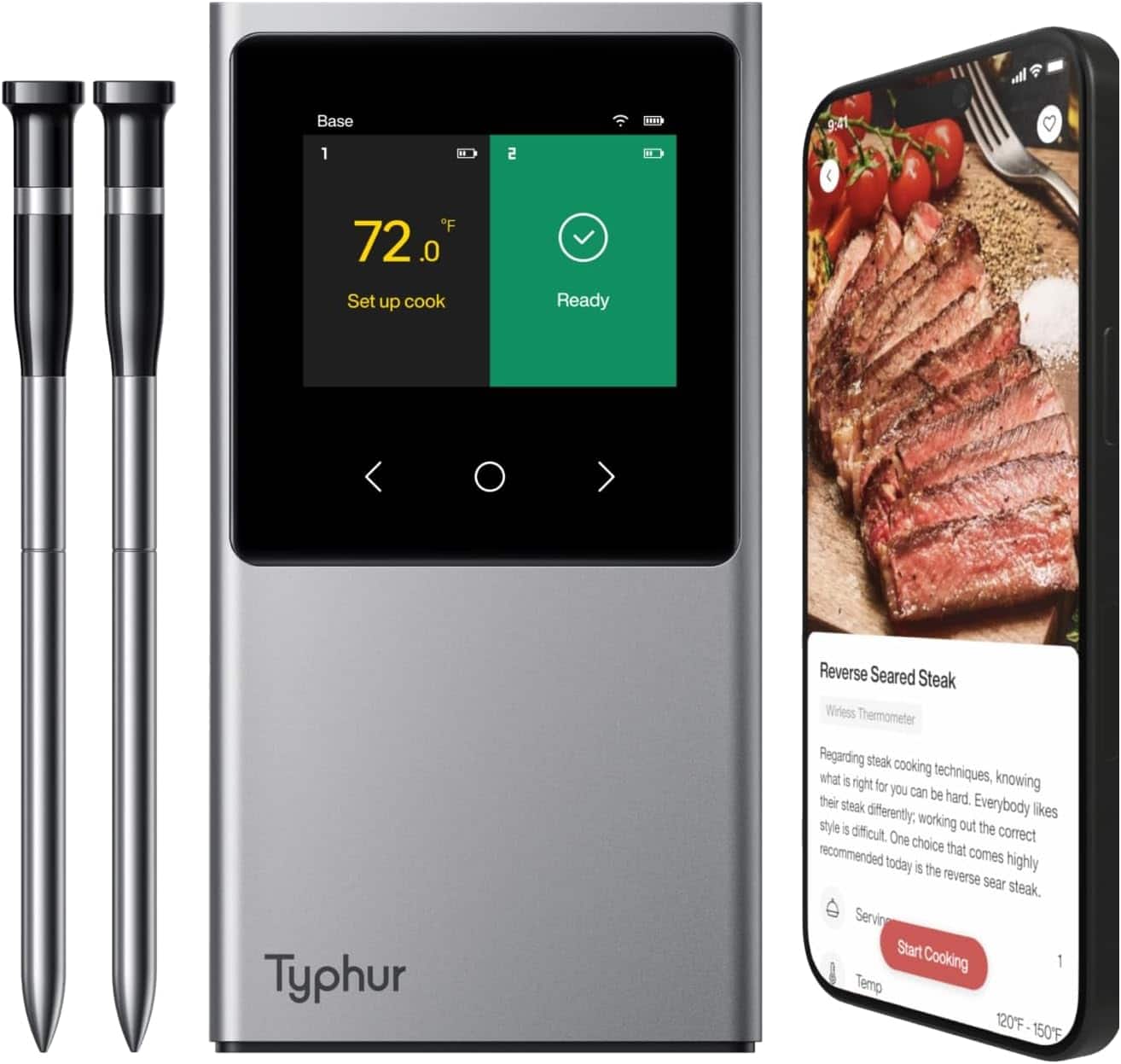 Typhur - TyphurInstaProbe Meat Thermometer – Fast, Accurate, Waterproof with OLED Display - Black