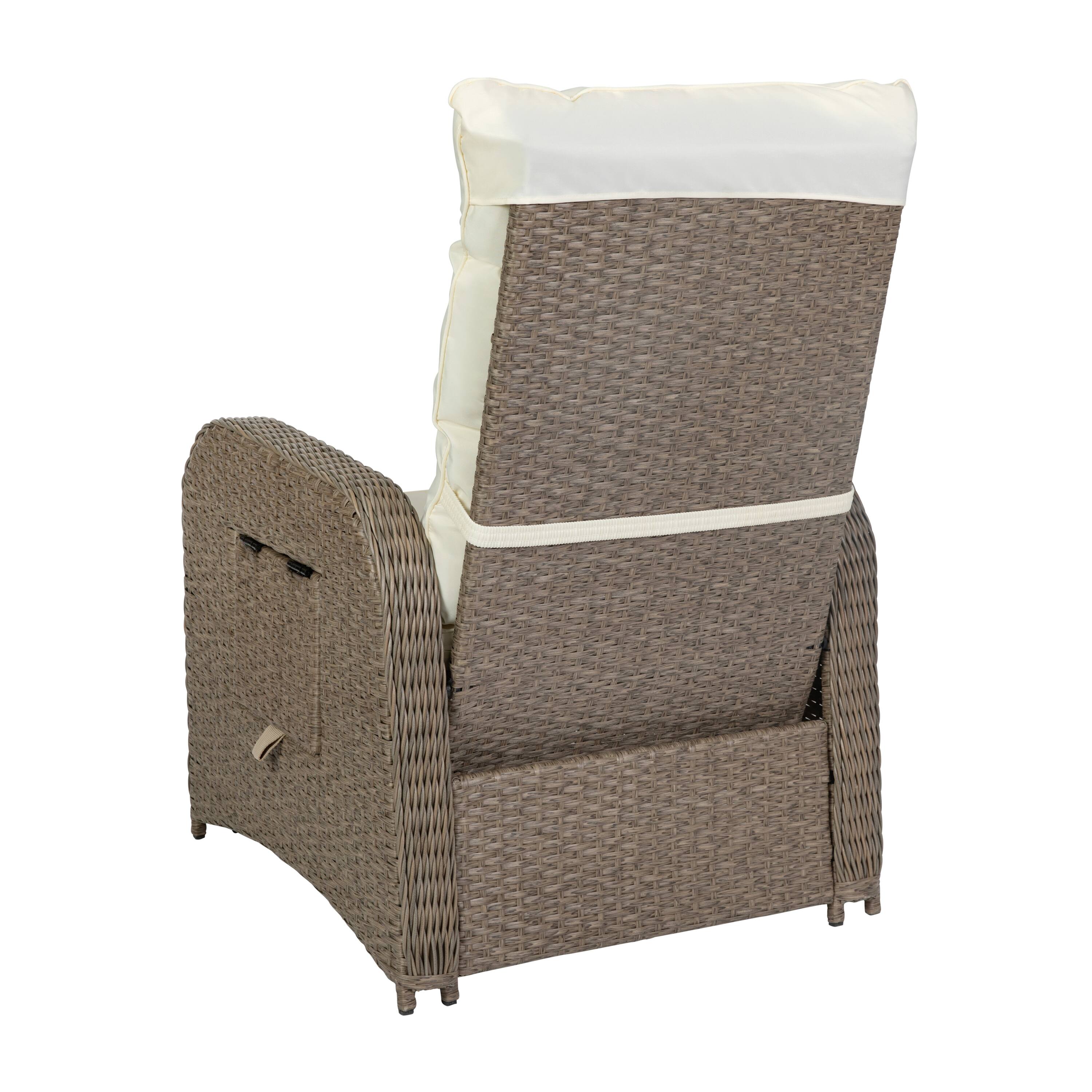 Alt View 9. Emma + Oliver - Aritzo Set of 2 Wicker Rattan Patio Recliner Lounge Chairs with Side Flip-Up Tables for Indoor/Outdoor Use - Beige Cushions/Brown Frame.
