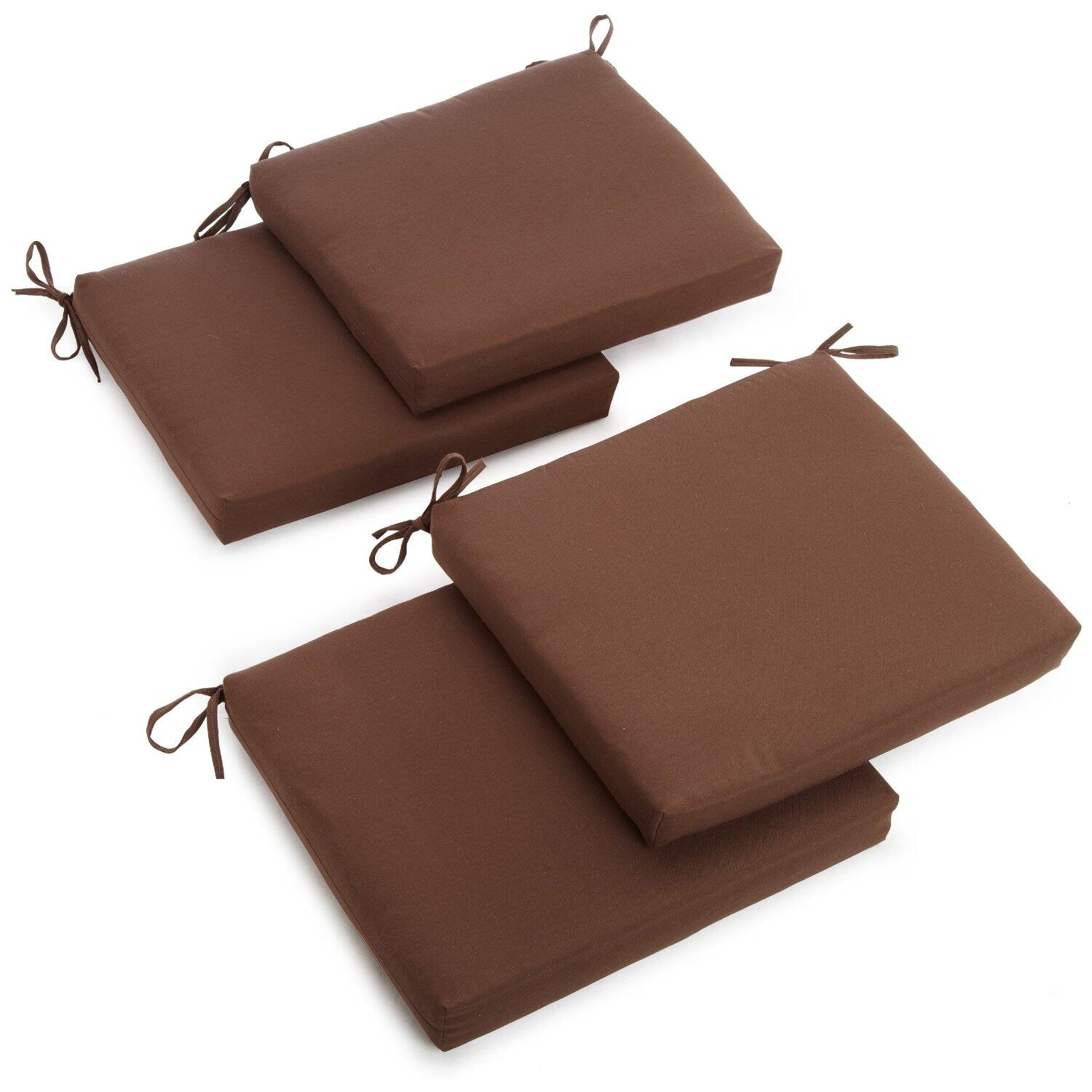 Front. Blazing Needles - 20-inch by 19-inch Twill Chair Cushion (Set of Four) - Chocolate.