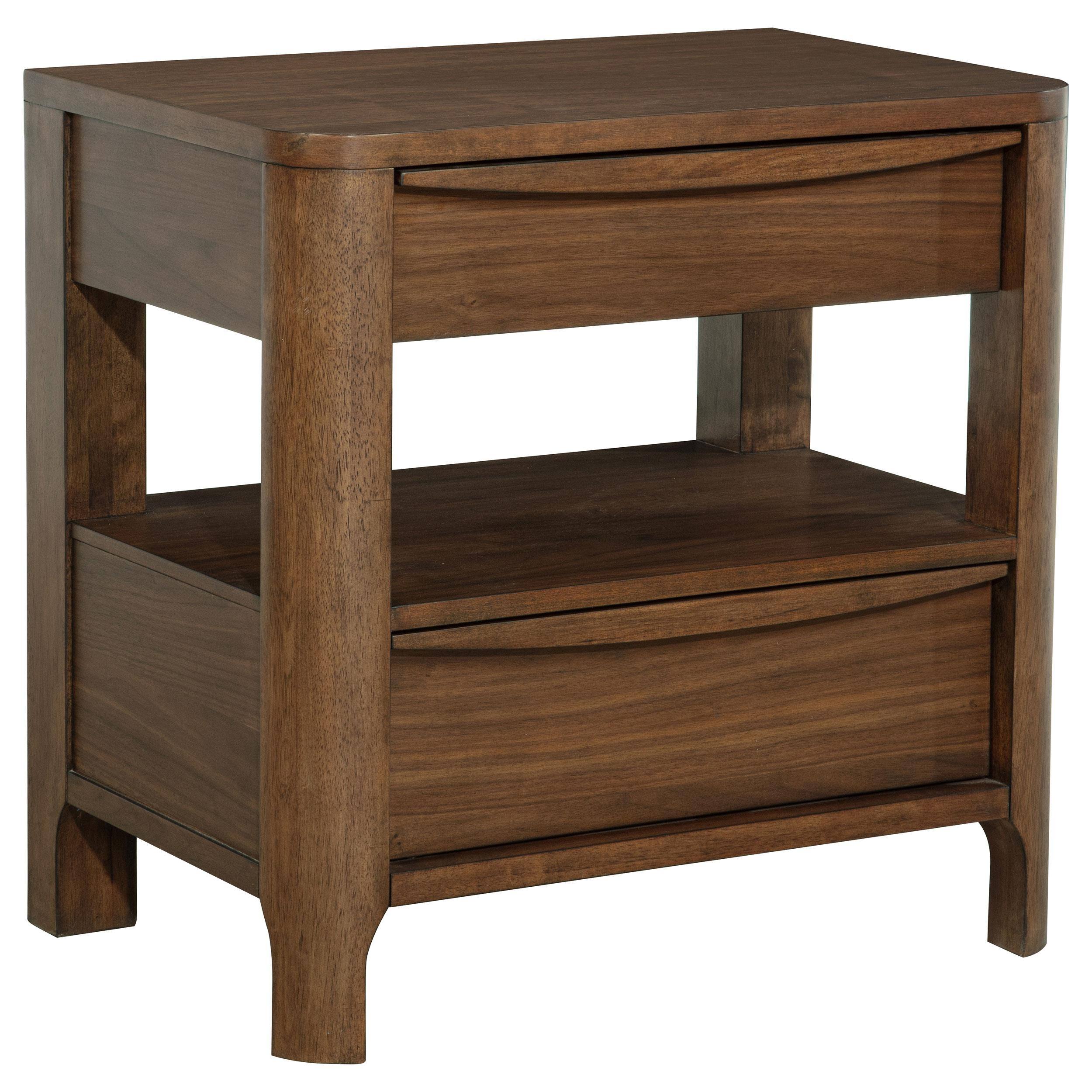 Front. Manhattan Lane - Rie Nightstand w 2 Drawers and Lower Shelf, Poplar Wood - Brown.