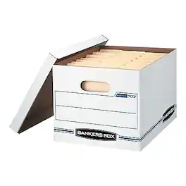 Bankers Box - Stor/File Corrugated File Storage Boxes, Lift-Off Lid, Letter/Legal Size, White/Blue, 4/Carton (0070308) - White and Blue