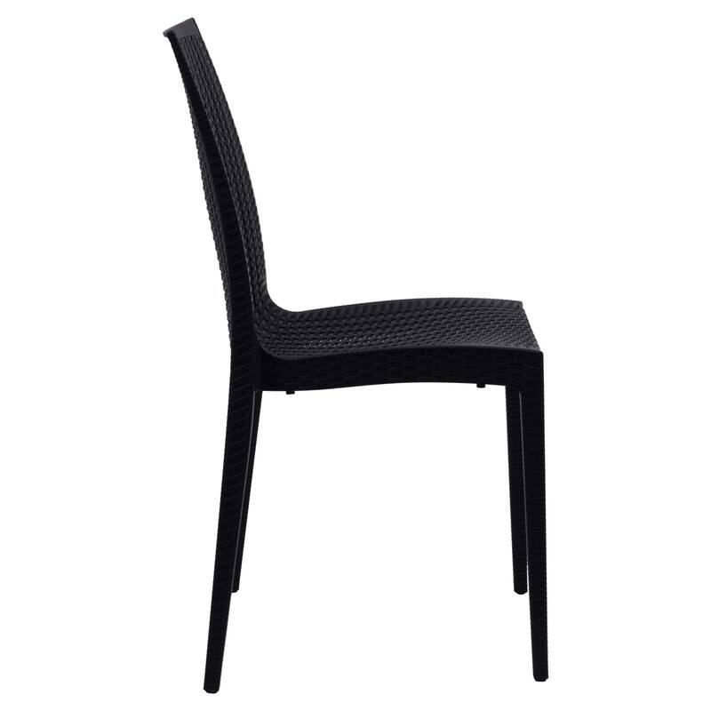 Back. LeisureMod - Mace 2-Pieces Modern Ergonomic Dining Chair with Stackable and Wicker Style - Black.