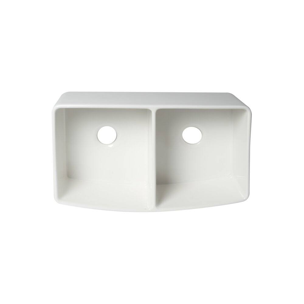 Alt View 3. Alfi - ALFI brand ALFI Brand White Smooth Curved Apron 33 x 20 Double Bowl Fireclay Farm Sink - White.
