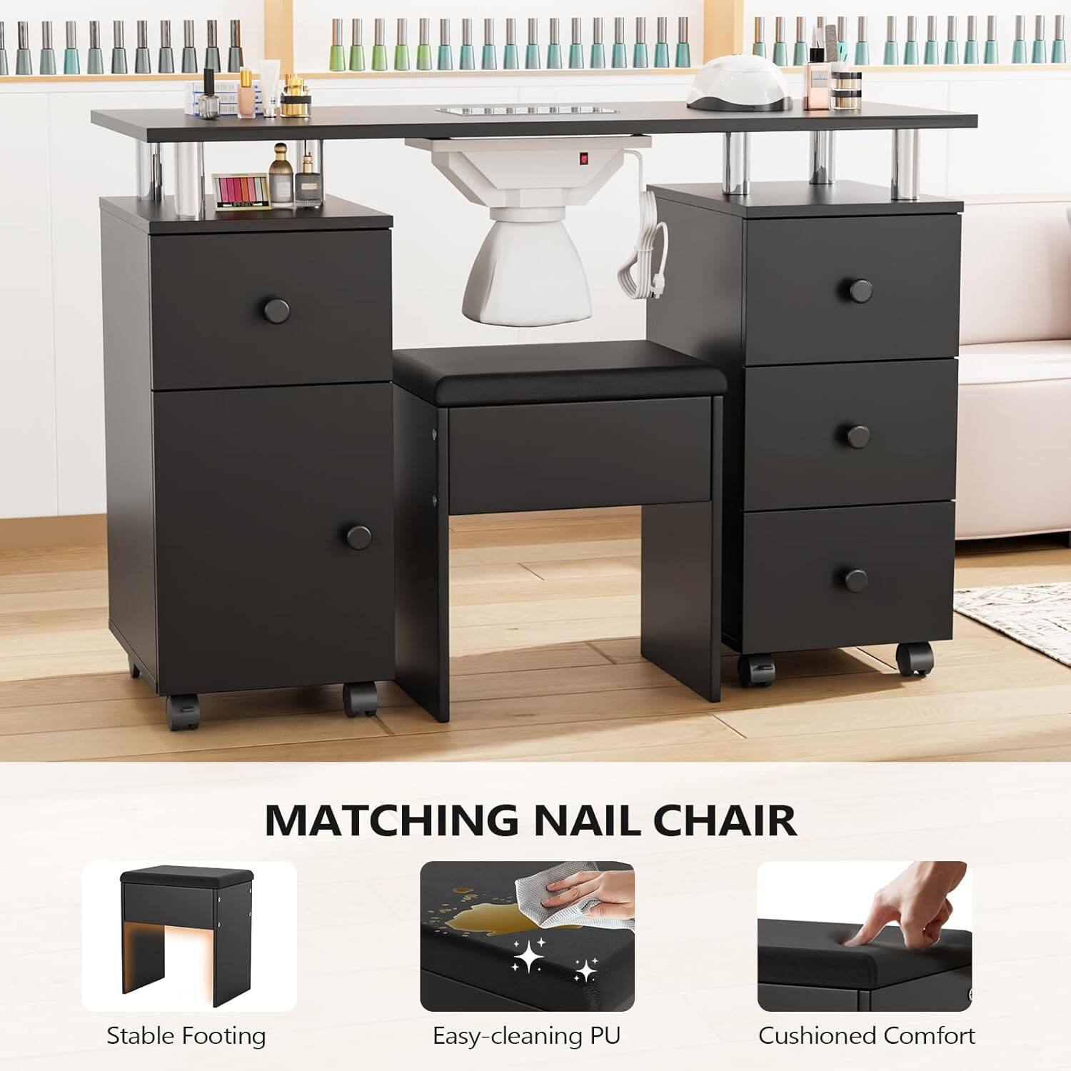 MATCHING NAIL CHAIR

- Stable Footing
- Easy-cleaning PU
- Cushioned Comfort