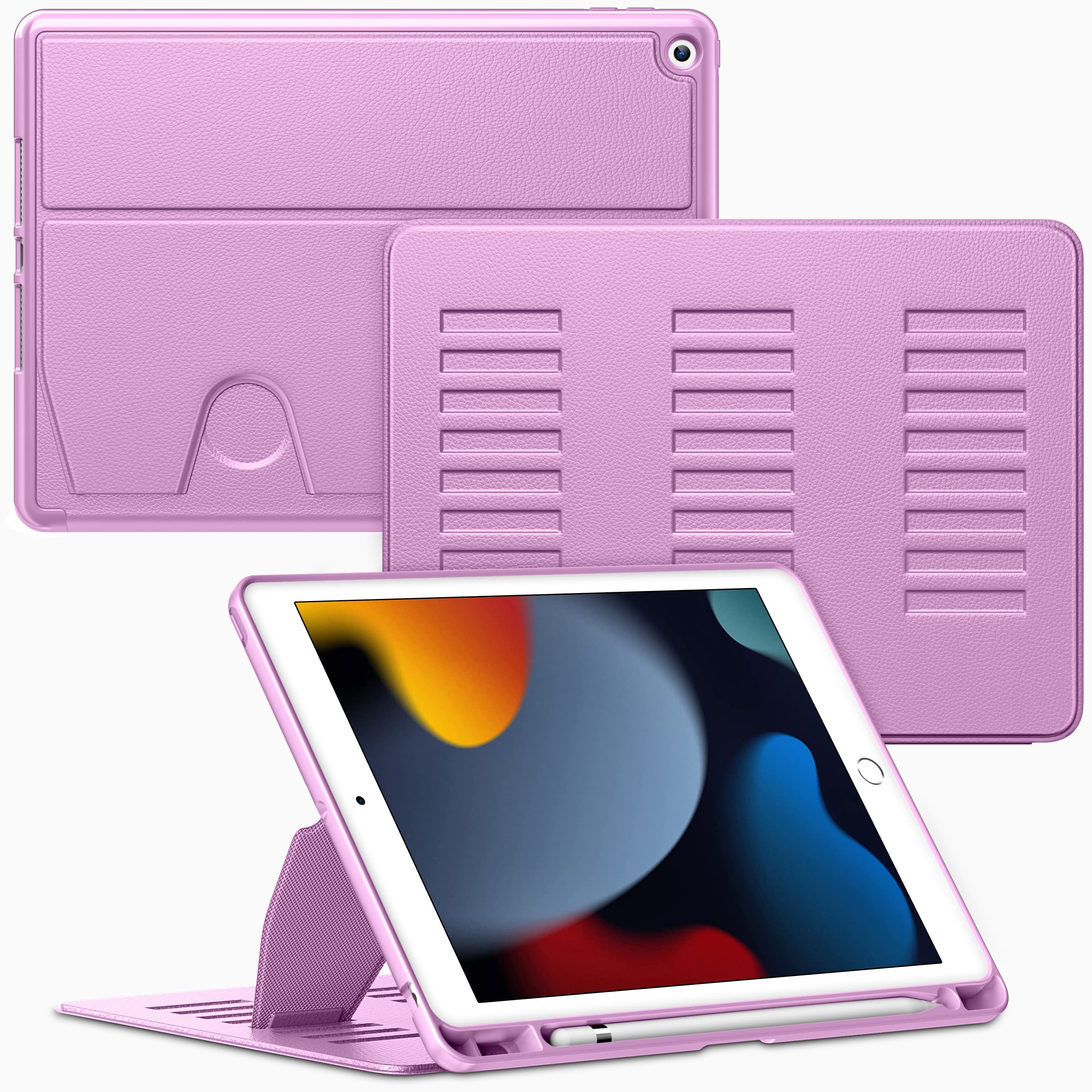 Front. VIKESI - Magnetic Case for iPad 10.2" 7th/8th/9th Gen, Shockproof, Pencil Holder, Auto Wake/Sleep, Multi-Angle Stand - Purple.